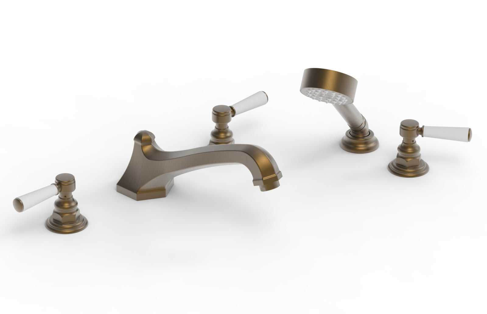 5-1/2" - Old English Brass - HEX TRADITIONAL Deck Tub Set with Hand Shower - Satin White Lever Handles 500-49 by Phylrich - New York Hardware