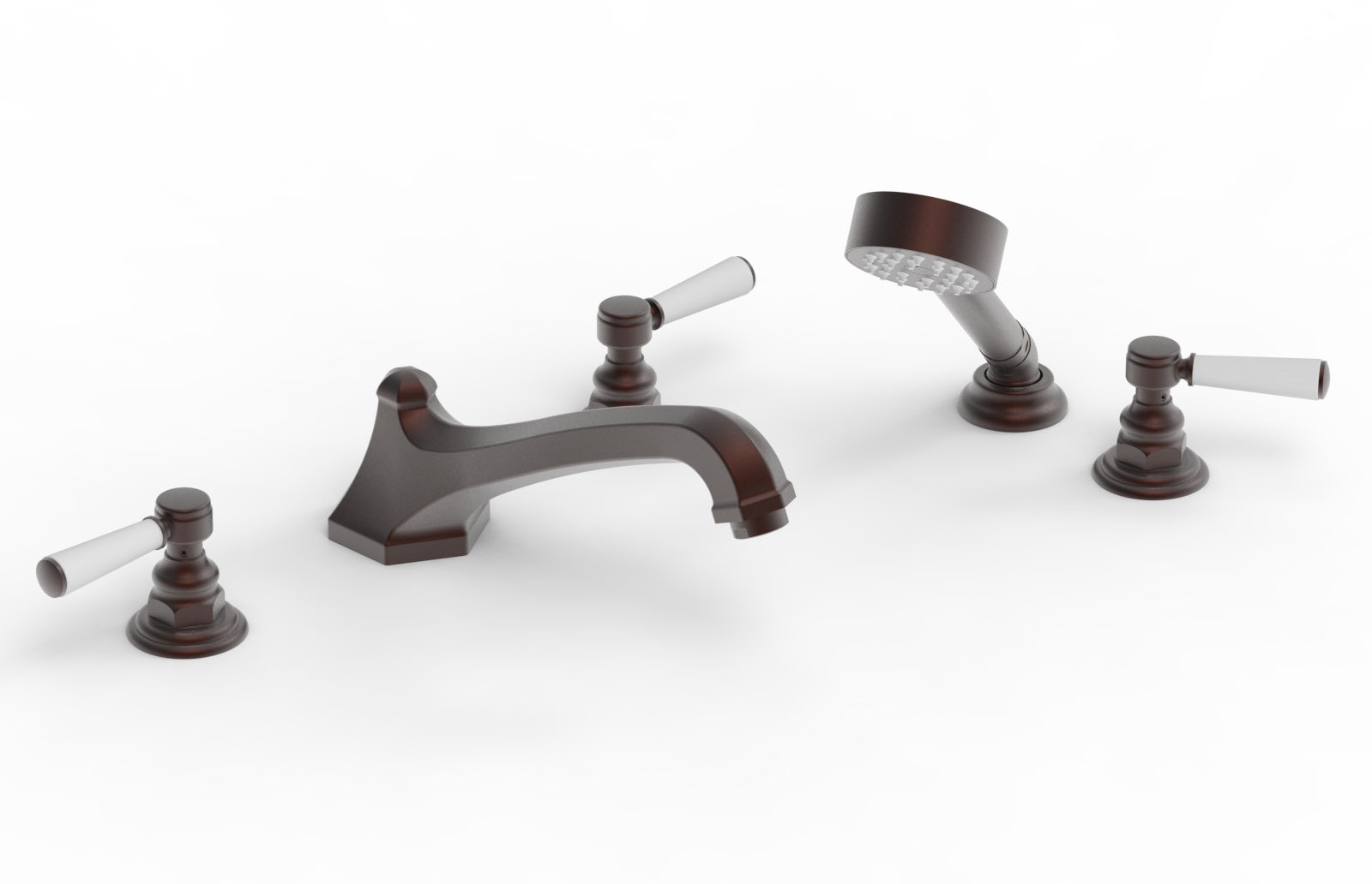 5-1/2" - Weathered Copper - HEX TRADITIONAL Deck Tub Set with Hand Shower - Satin White Lever Handles 500-49 by Phylrich - New York Hardware