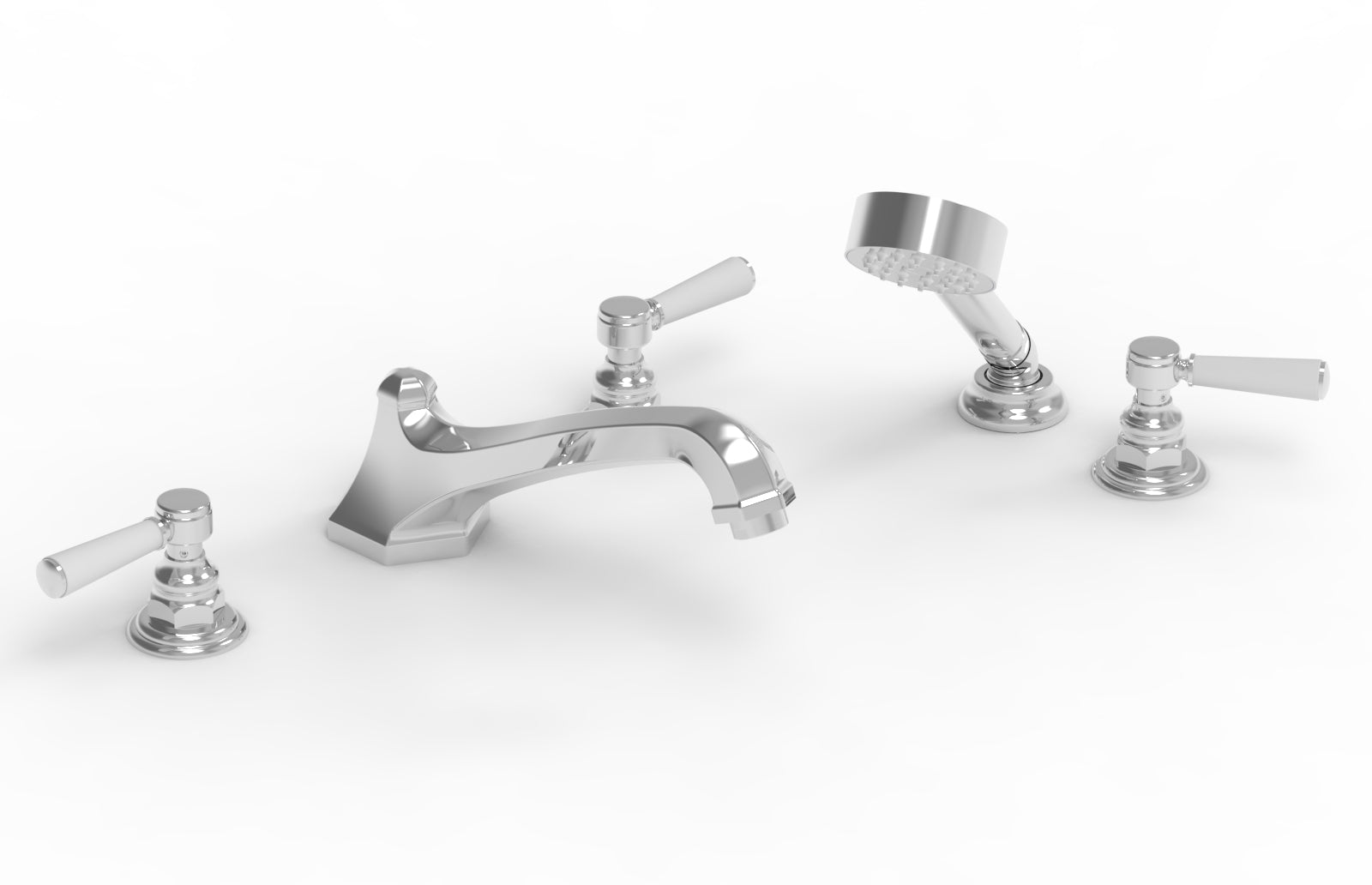 5-1/2" - Satin Brass - HEX TRADITIONAL Deck Tub Set with Hand Shower - Satin White Lever Handles 500-49 by Phylrich - New York Hardware