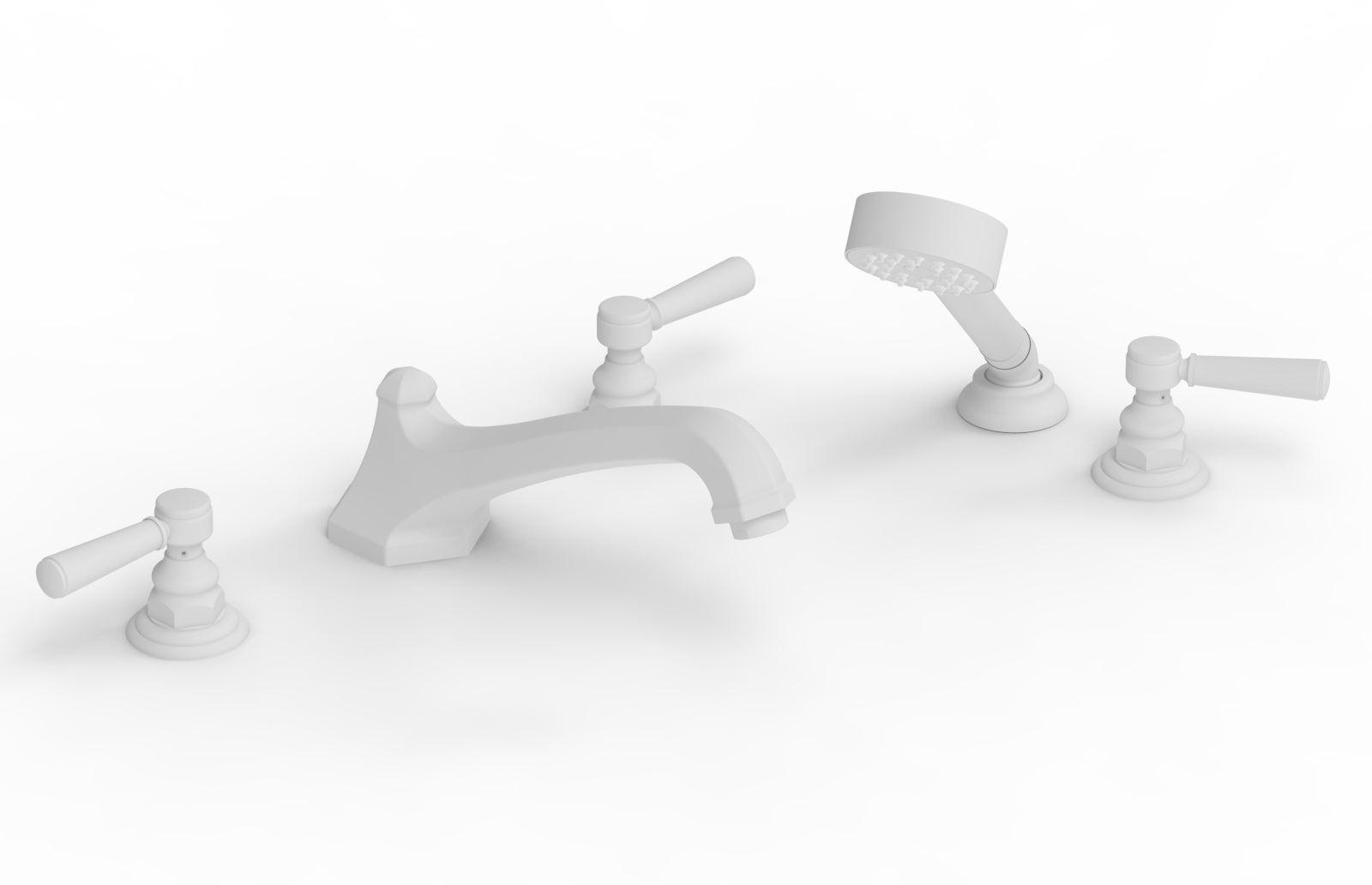 5-1/2" - Satin White - HEX TRADITIONAL Deck Tub Set with Hand Shower - Satin White Lever Handles 500-49 by Phylrich - New York Hardware