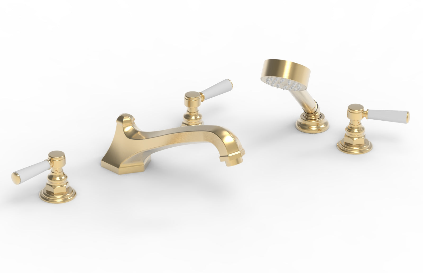 5-1/2" - Polished Nickel - HEX TRADITIONAL Deck Tub Set with Hand Shower - Satin White Lever Handles 500-49 by Phylrich - New York Hardware