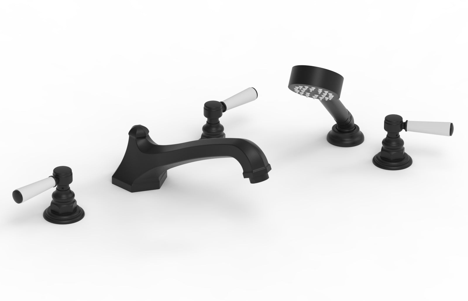 5-1/2" - Satin Nickel - HEX TRADITIONAL Deck Tub Set with Hand Shower - Satin White Lever Handles 500-49 by Phylrich - New York Hardware