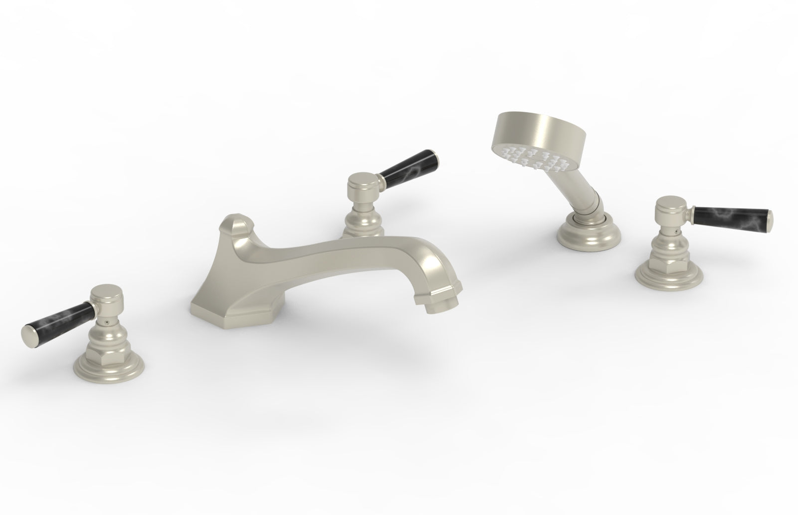 5-1/2" - Burnished Nickel - HEX TRADITIONAL Deck Tub Set with Hand Shower - Black Marble Lever Handles 500-50 by Phylrich - New York Hardware
