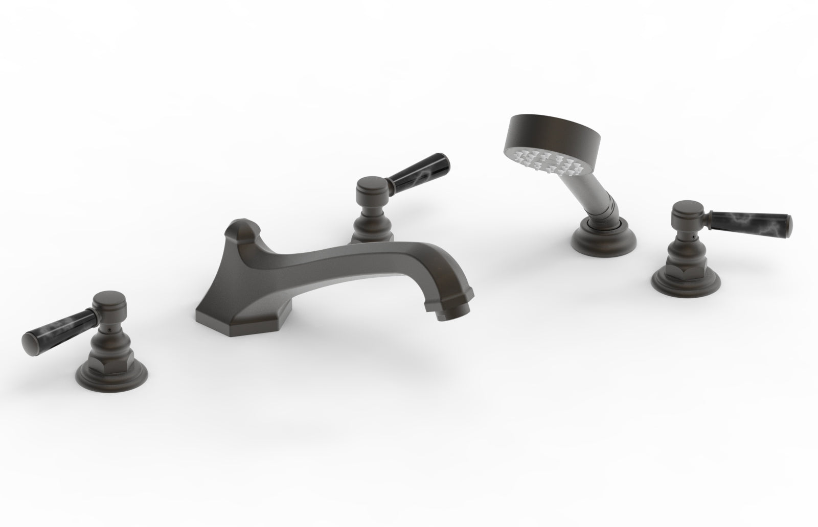 5-1/2" - Oil Rubbed Bronze - HEX TRADITIONAL Deck Tub Set with Hand Shower - Black Marble Lever Handles 500-50 by Phylrich - New York Hardware
