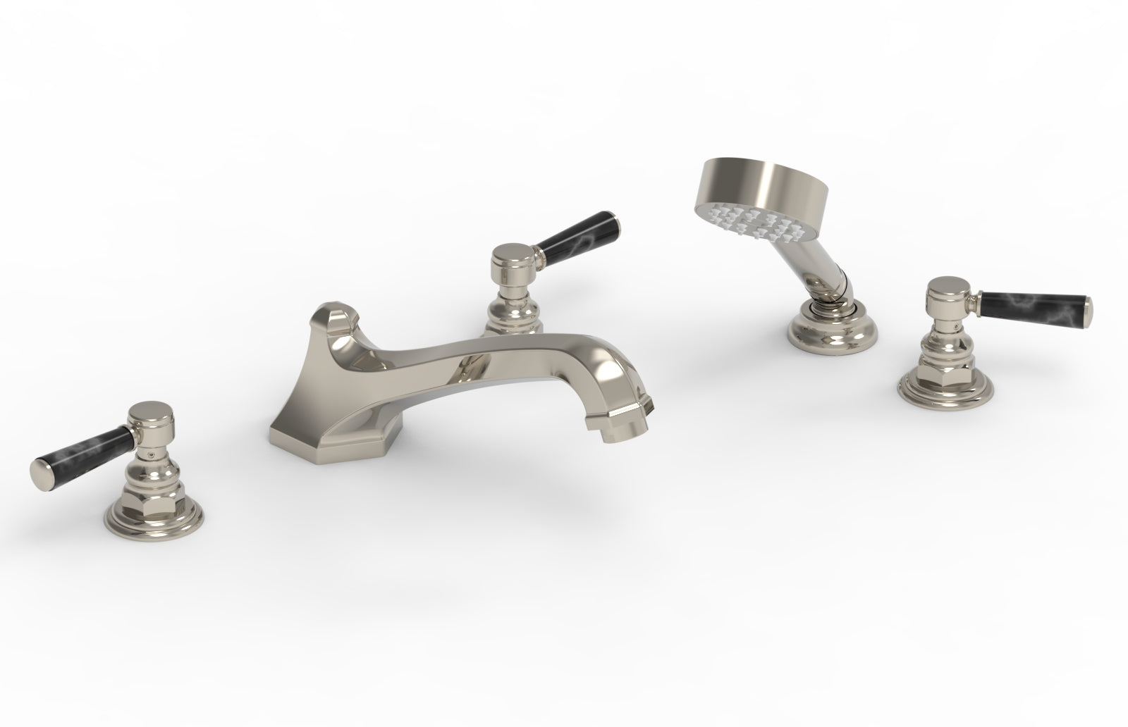 5-1/2" - Polished Nickel - HEX TRADITIONAL Deck Tub Set with Hand Shower - Black Marble Lever Handles 500-50 by Phylrich - New York Hardware