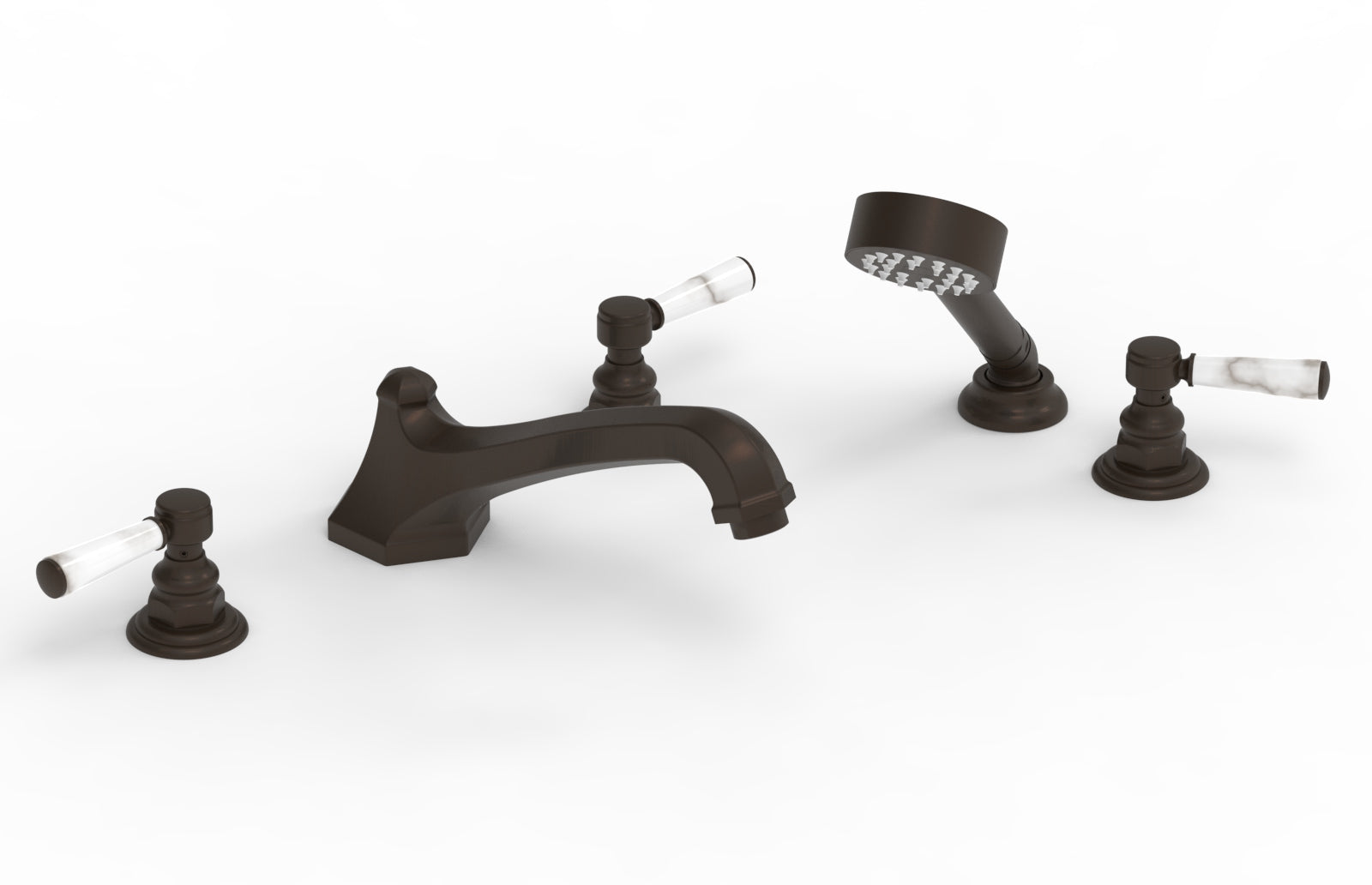 5-1/2" - Antique Bronze - HEX TRADITIONAL Deck Tub Set with Hand Shower - White Marble Lever Handles 500-50 by Phylrich - New York Hardware