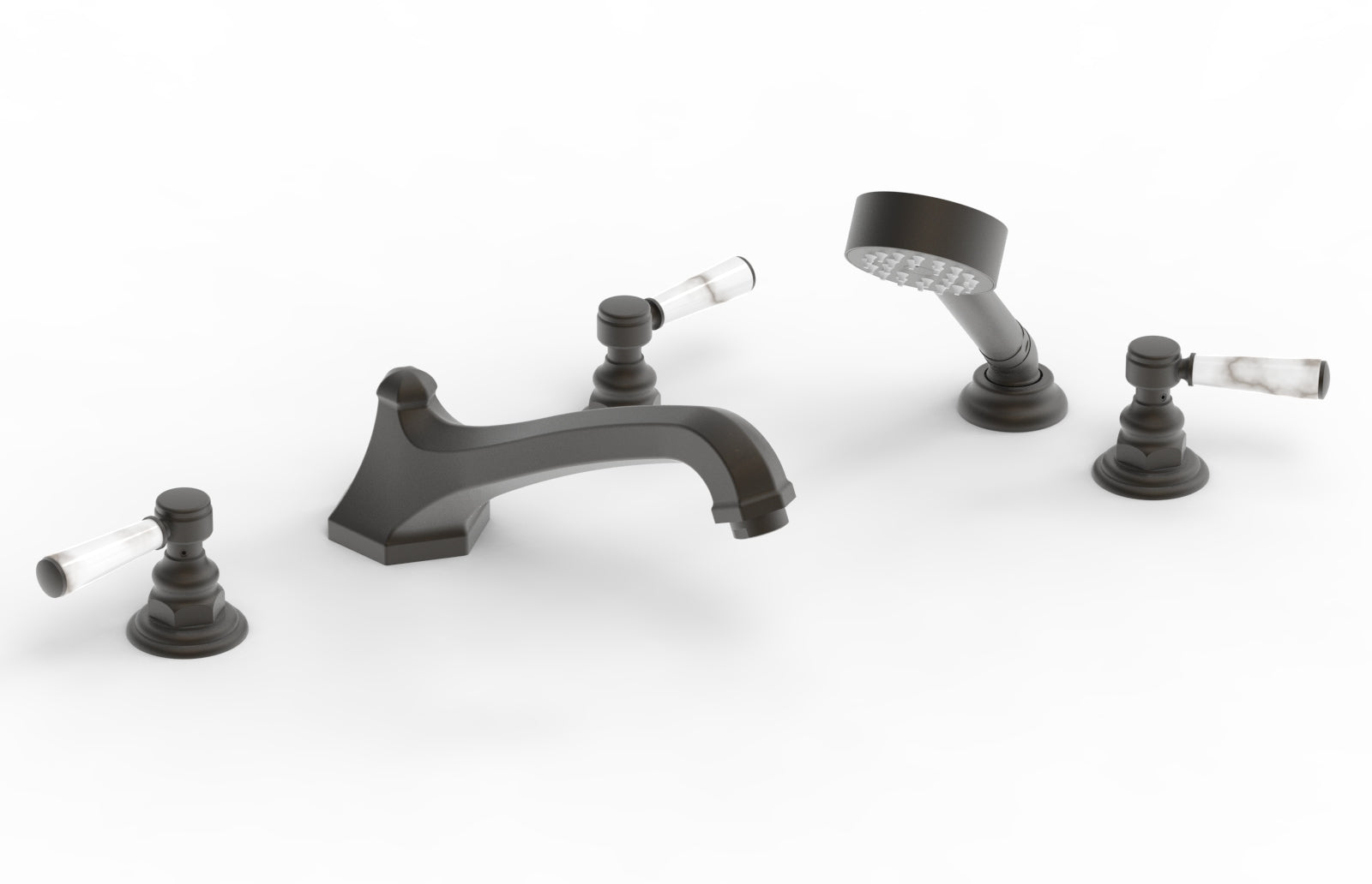 5-1/2" - Oil Rubbed Bronze - HEX TRADITIONAL Deck Tub Set with Hand Shower - White Marble Lever Handles 500-50 by Phylrich - New York Hardware