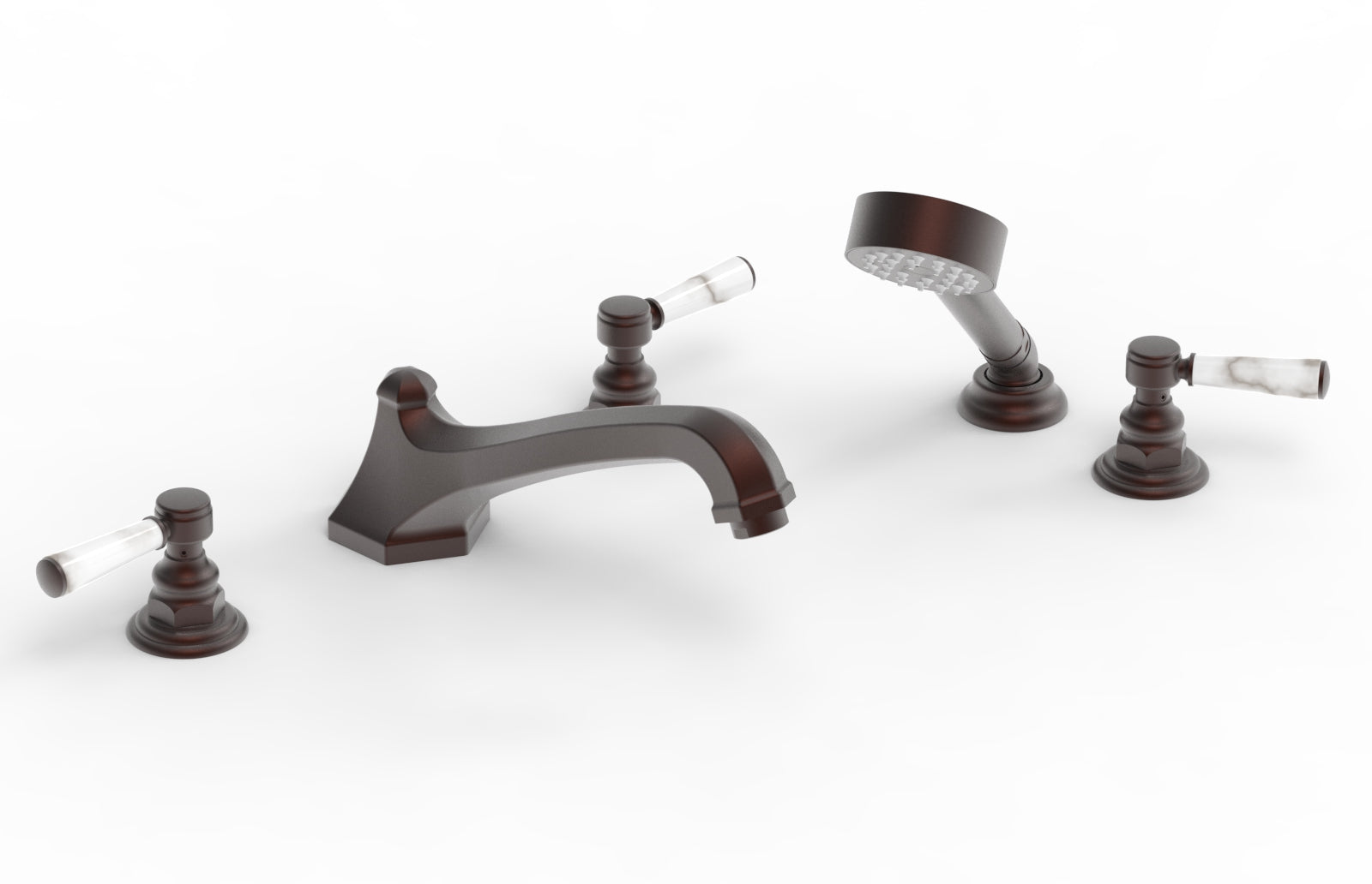 5-1/2" - Weathered Copper - HEX TRADITIONAL Deck Tub Set with Hand Shower - White Marble Lever Handles 500-50 by Phylrich - New York Hardware