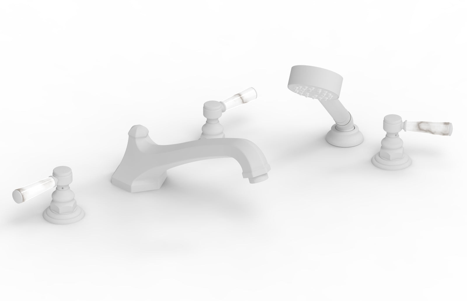 5-1/2" - Satin White - HEX TRADITIONAL Deck Tub Set with Hand Shower - White Marble Lever Handles 500-50 by Phylrich - New York Hardware