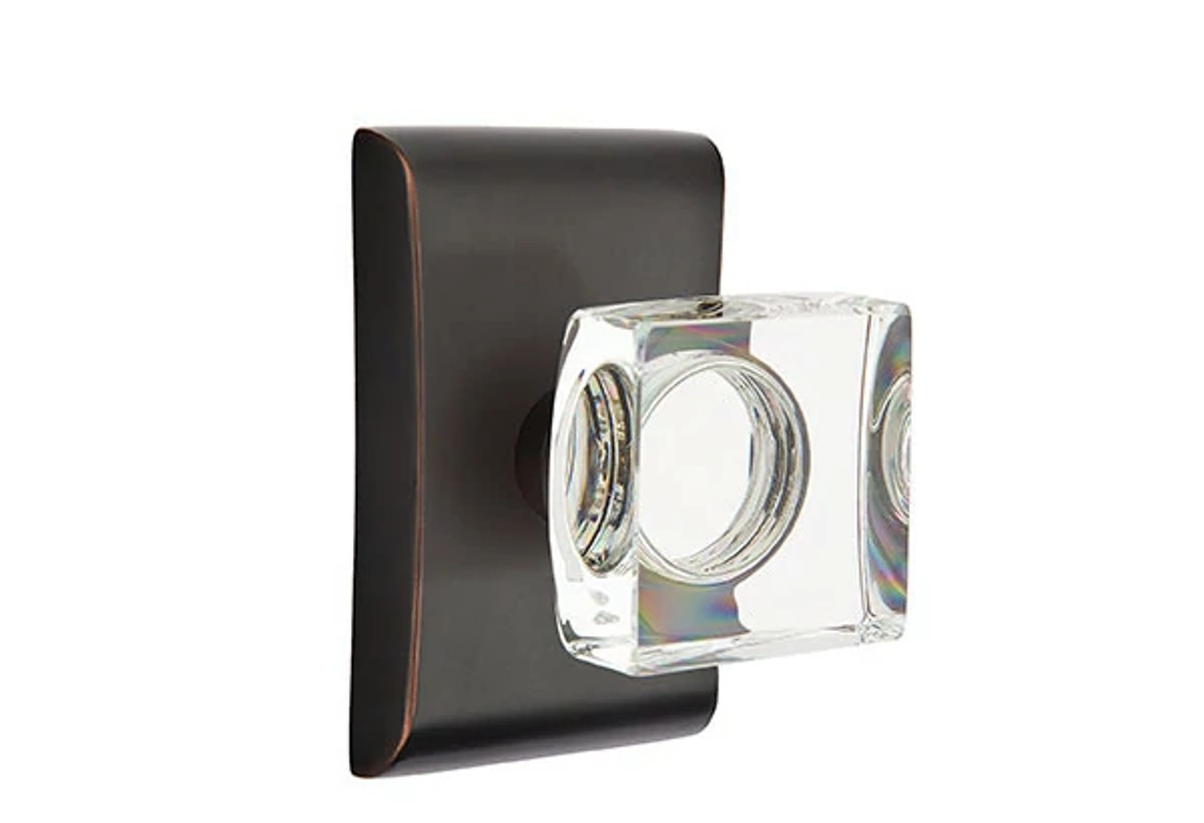 Emtek Concealed Fastener Modern Square Glass Knob Set with Neos Rosette