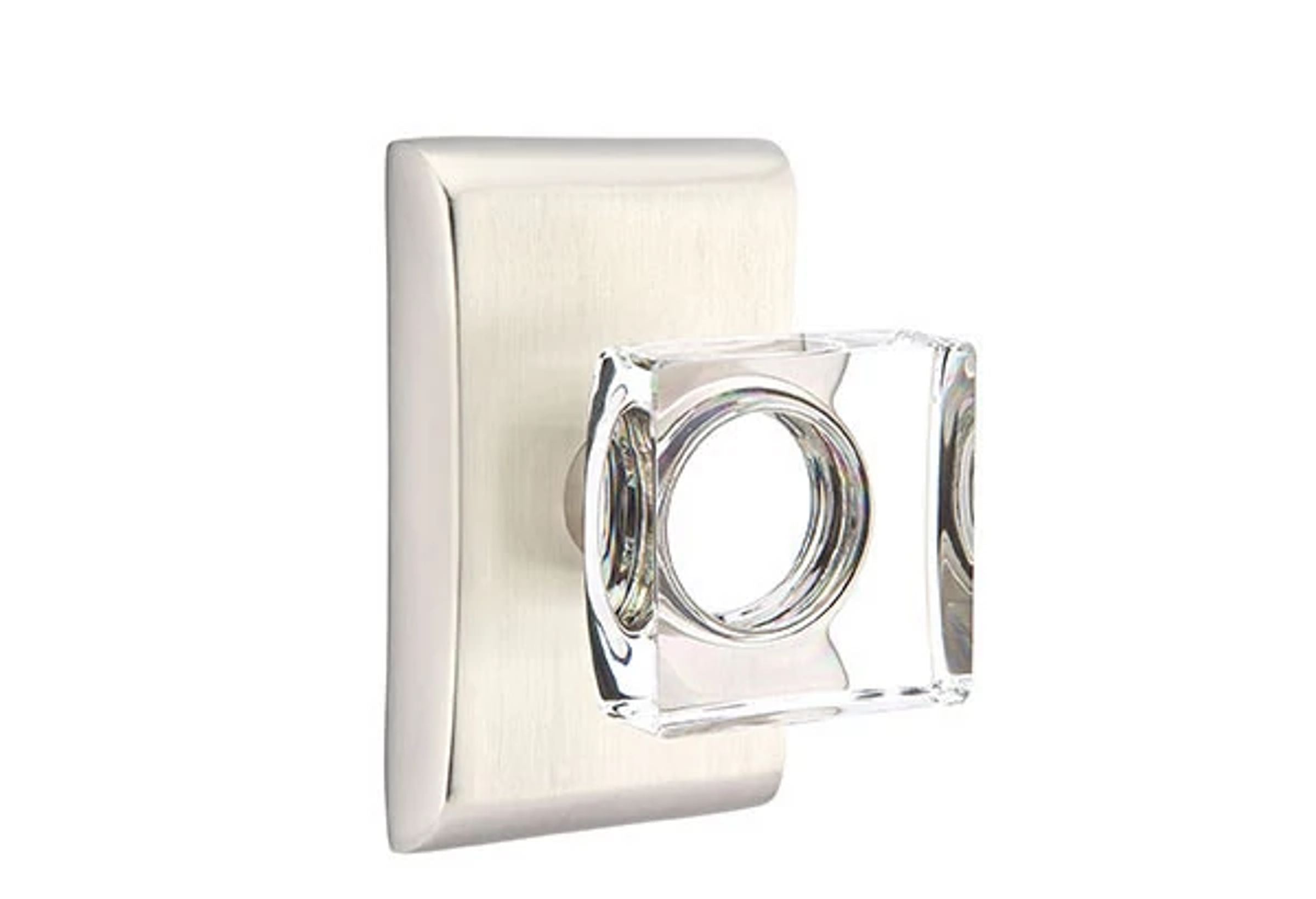 Emtek Concealed Fastener Modern Square Glass Knob Set with Neos Rosette