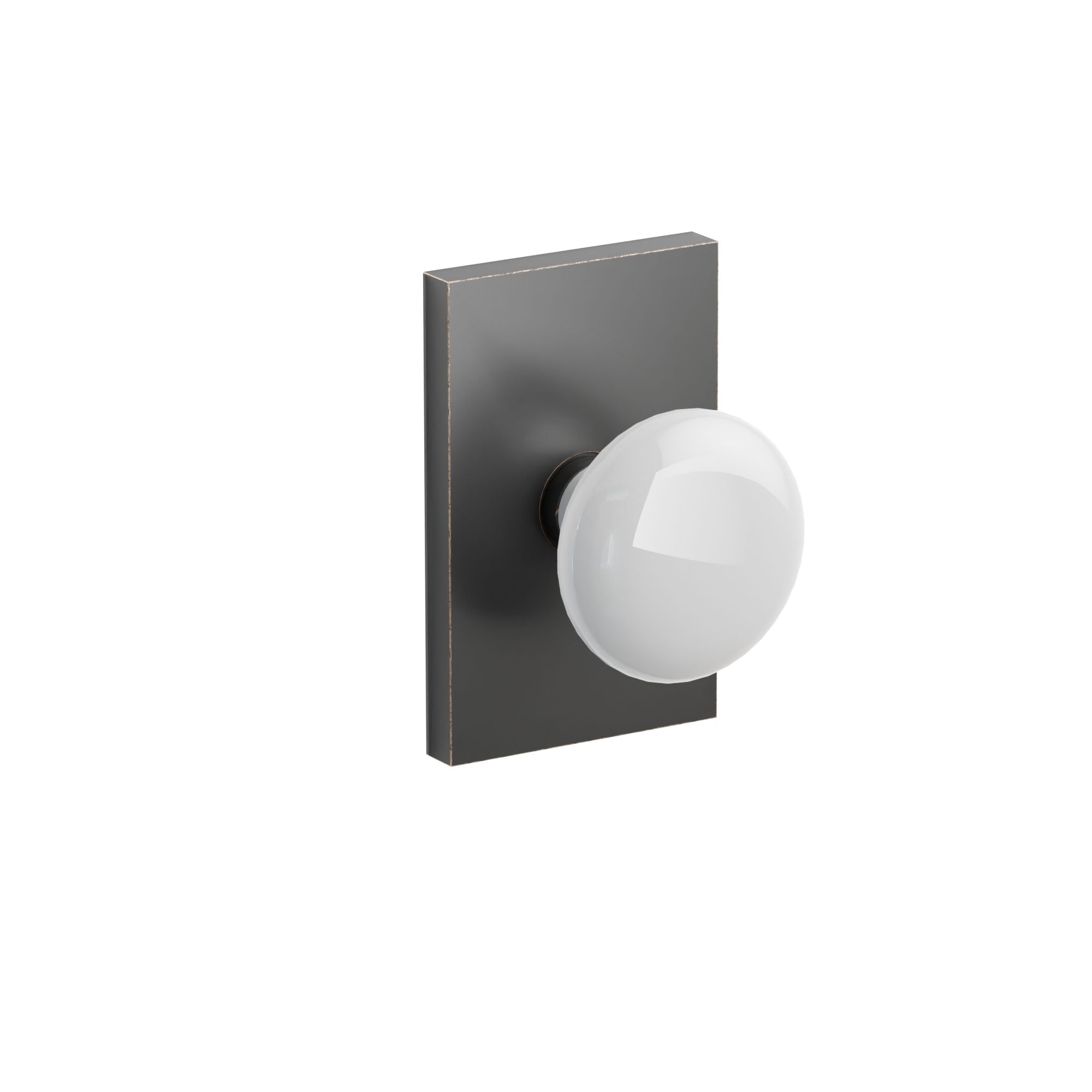 Emtek Concealed Fastener Ice White Porcelain Knob Set With Modern Rectangular Rosette