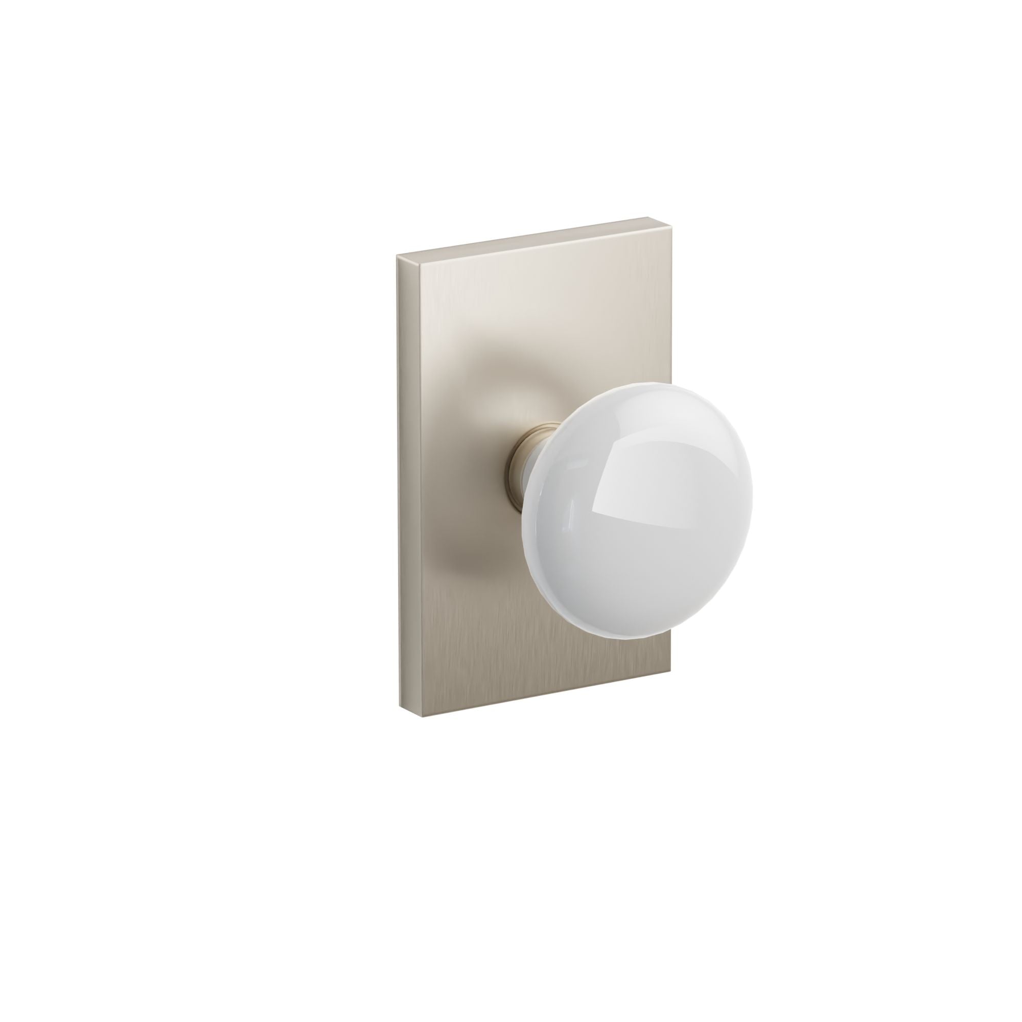 Emtek Ice White Porcelain Knob Set with Modern Rectangular Rosette