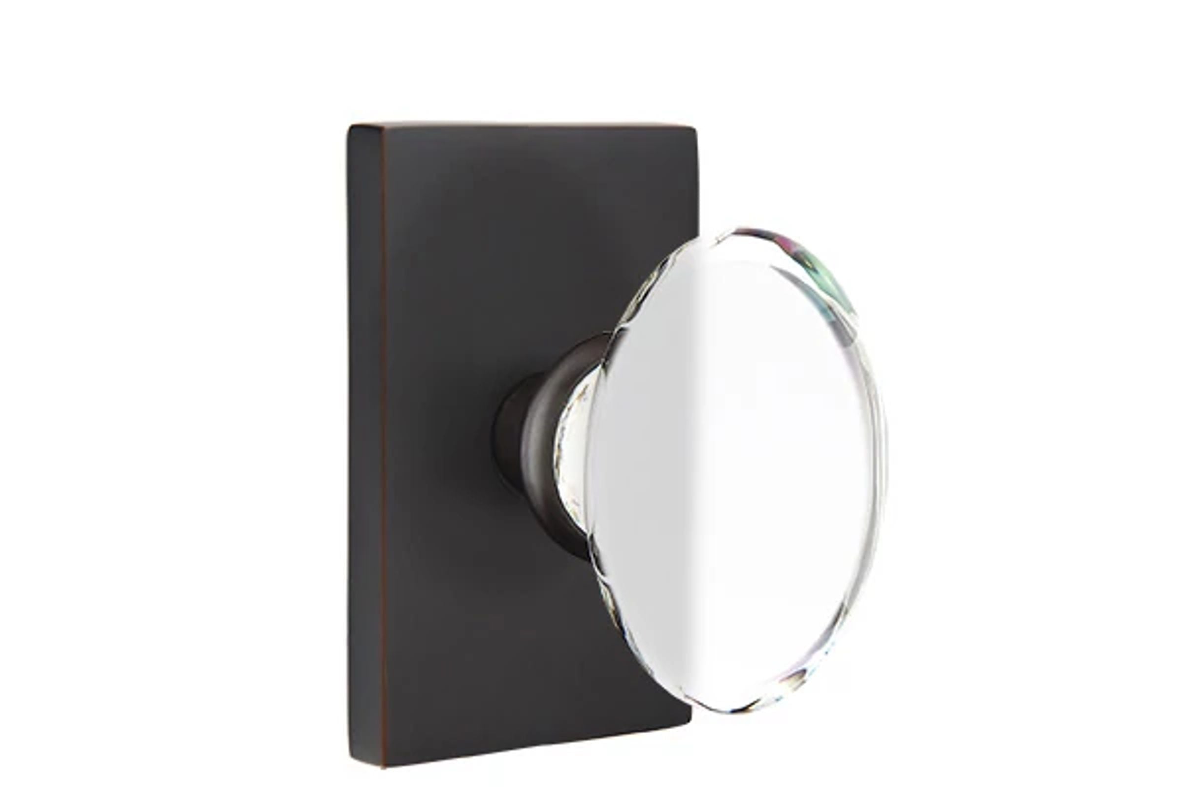 Emtek Concealed Fastener Hampton Glass Knob Set with Modern Rectangular Rosette