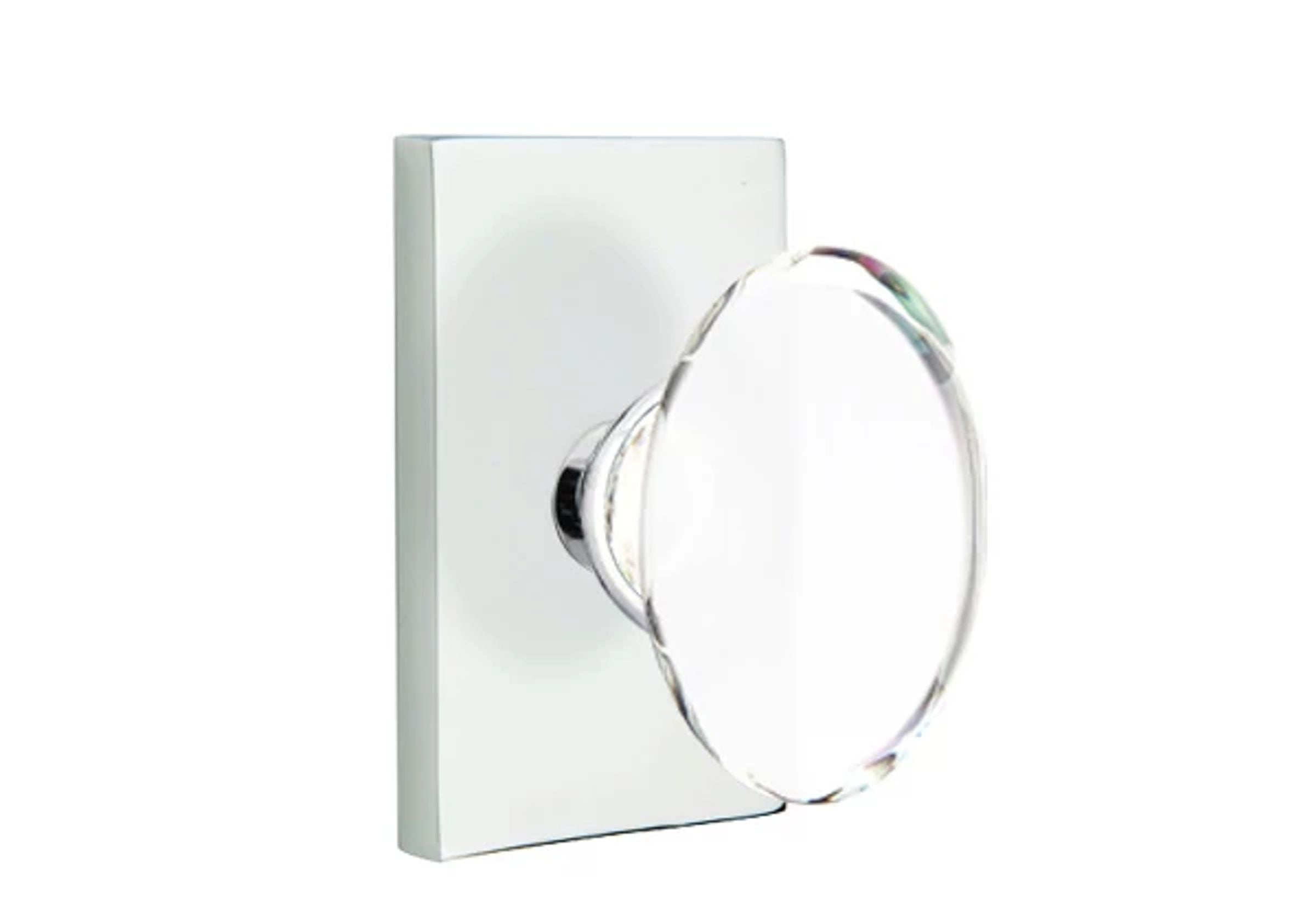 Emtek Concealed Fastener Hampton Glass Knob Set with Modern Rectangular Rosette