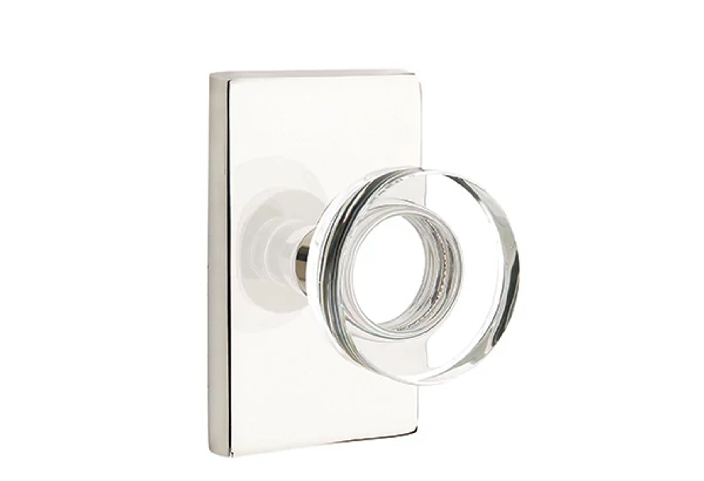 Emtek Concealed Fastener Modern Disc Glass Knob Set with Modern Rectangular Rosette