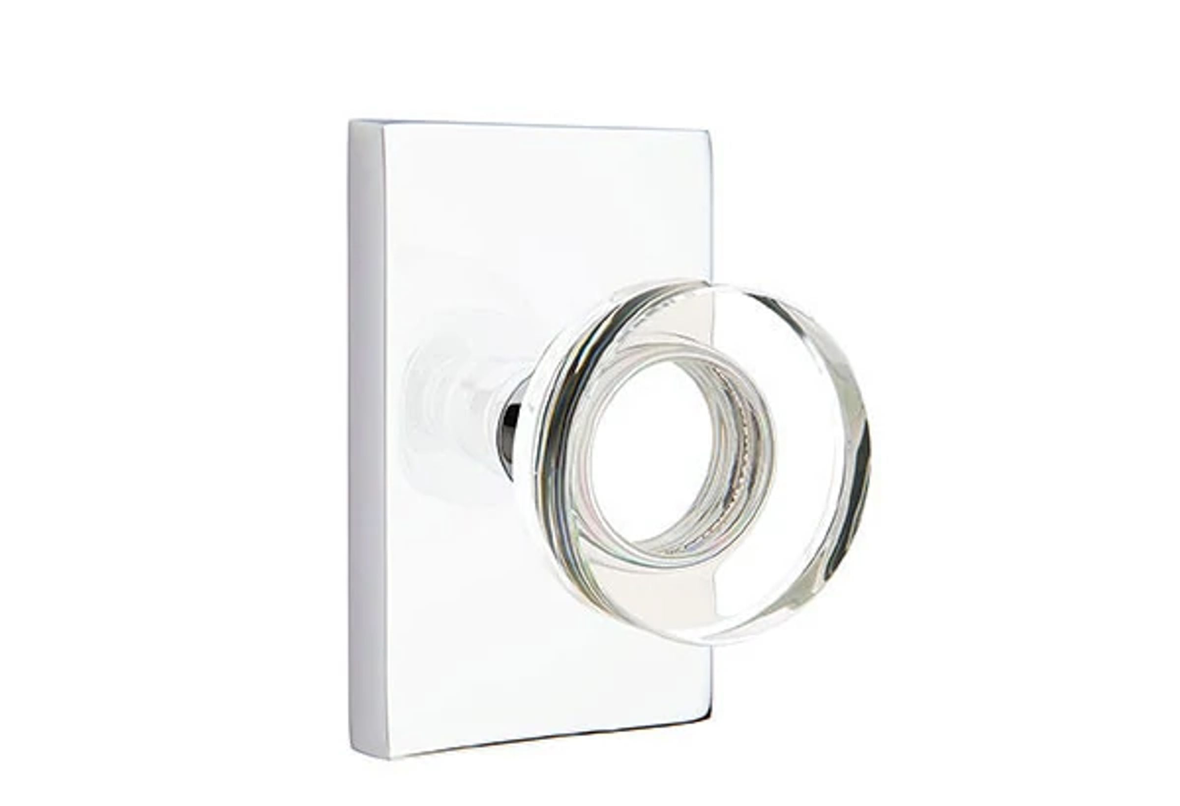 Emtek Modern Disc Glass Knob Set with Modern Rectangular Rosette