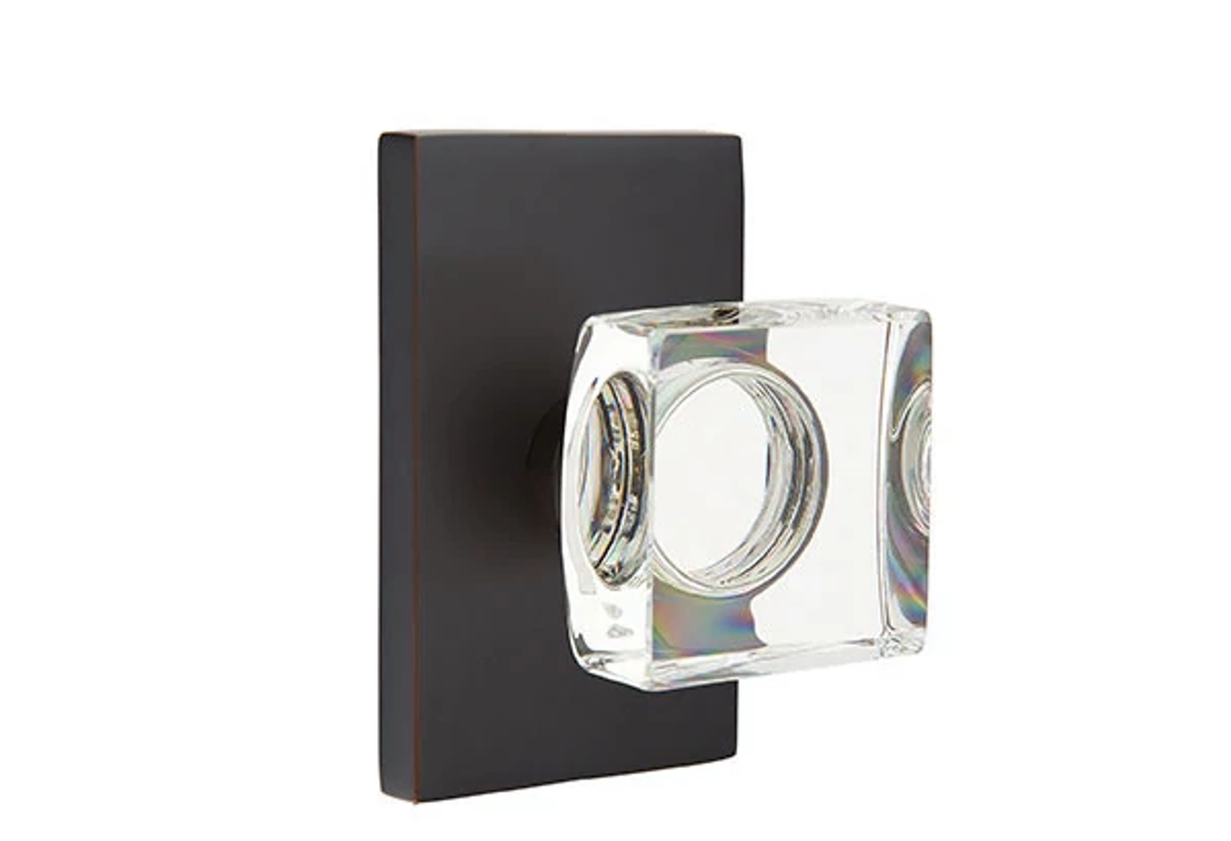 Emtek Modern Square Glass Knob Set with Modern Rectangular Rosette