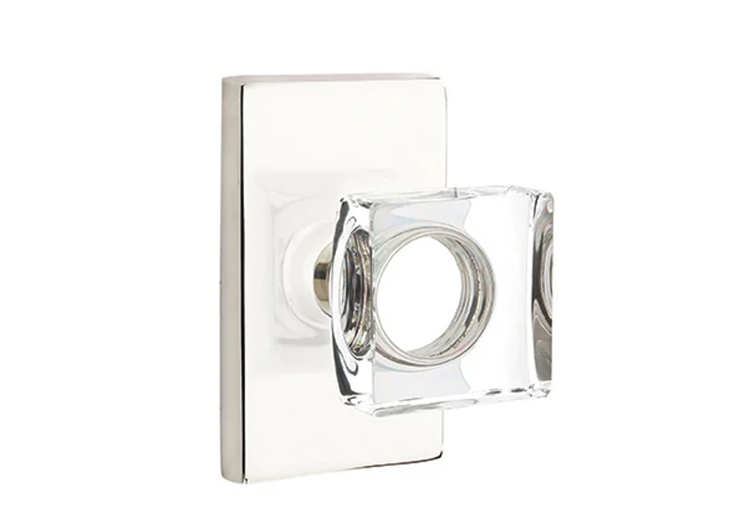 Emtek Modern Square Glass Knob Set with Modern Rectangular Rosette