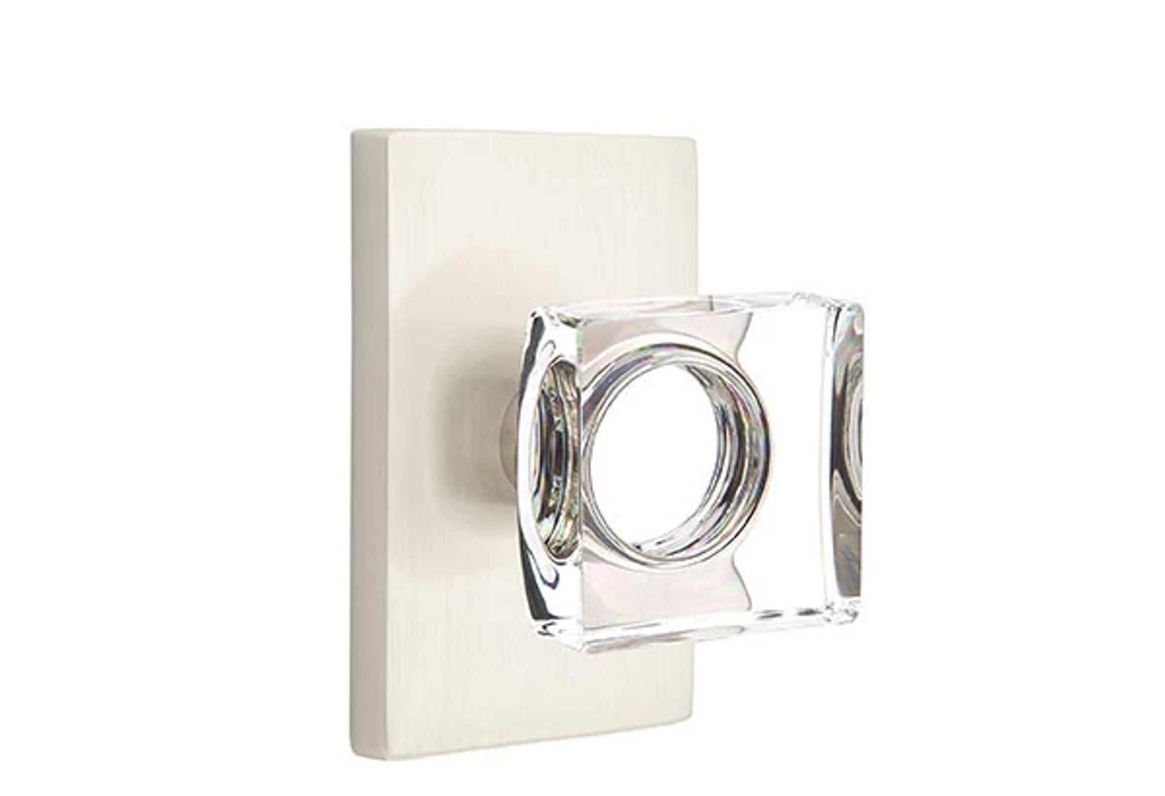 Emtek Concealed Fastener Modern Square Glass Knob Set with Modern Rectangular Rosette