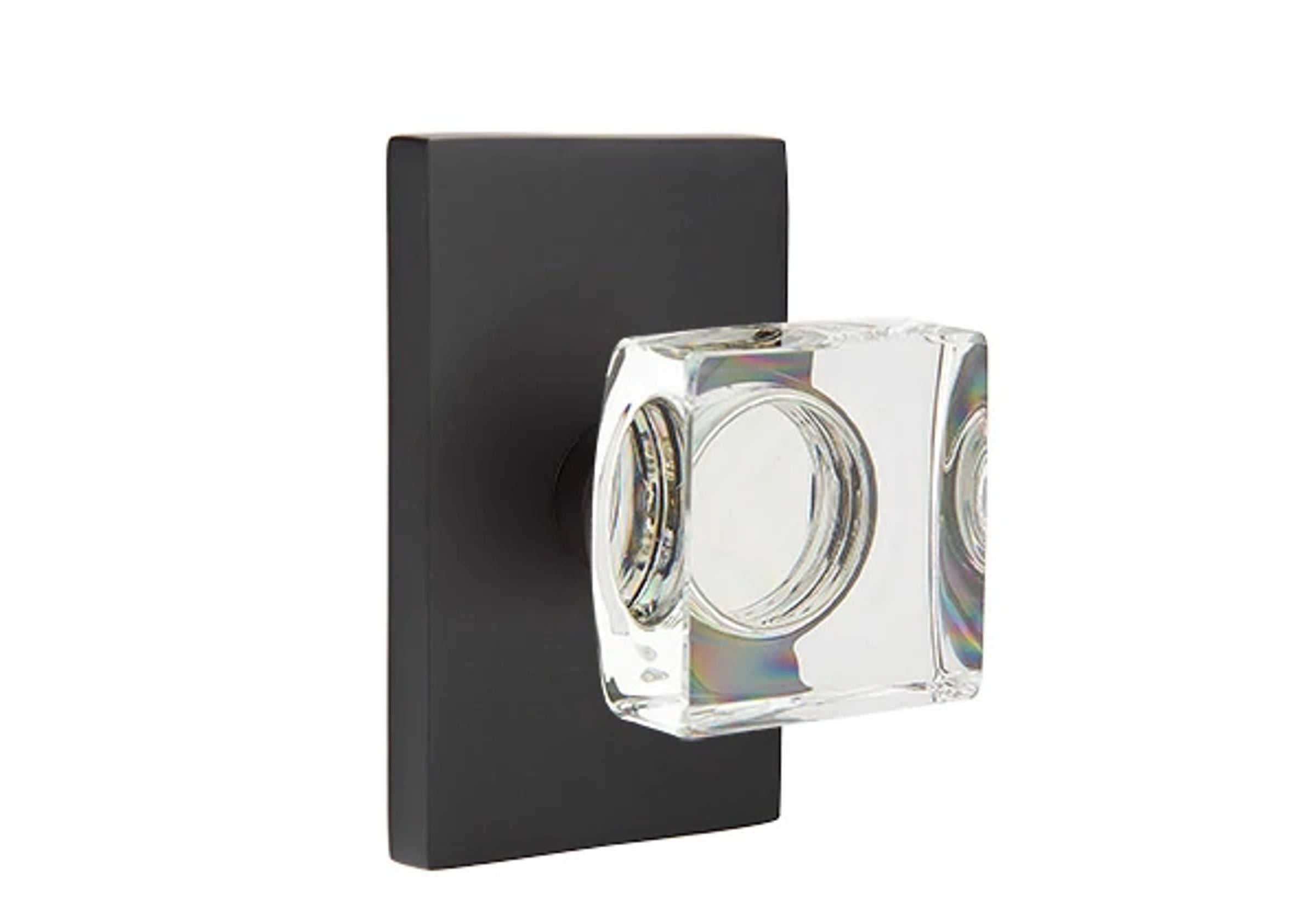 Emtek Modern Square Glass Knob Set with Modern Rectangular Rosette
