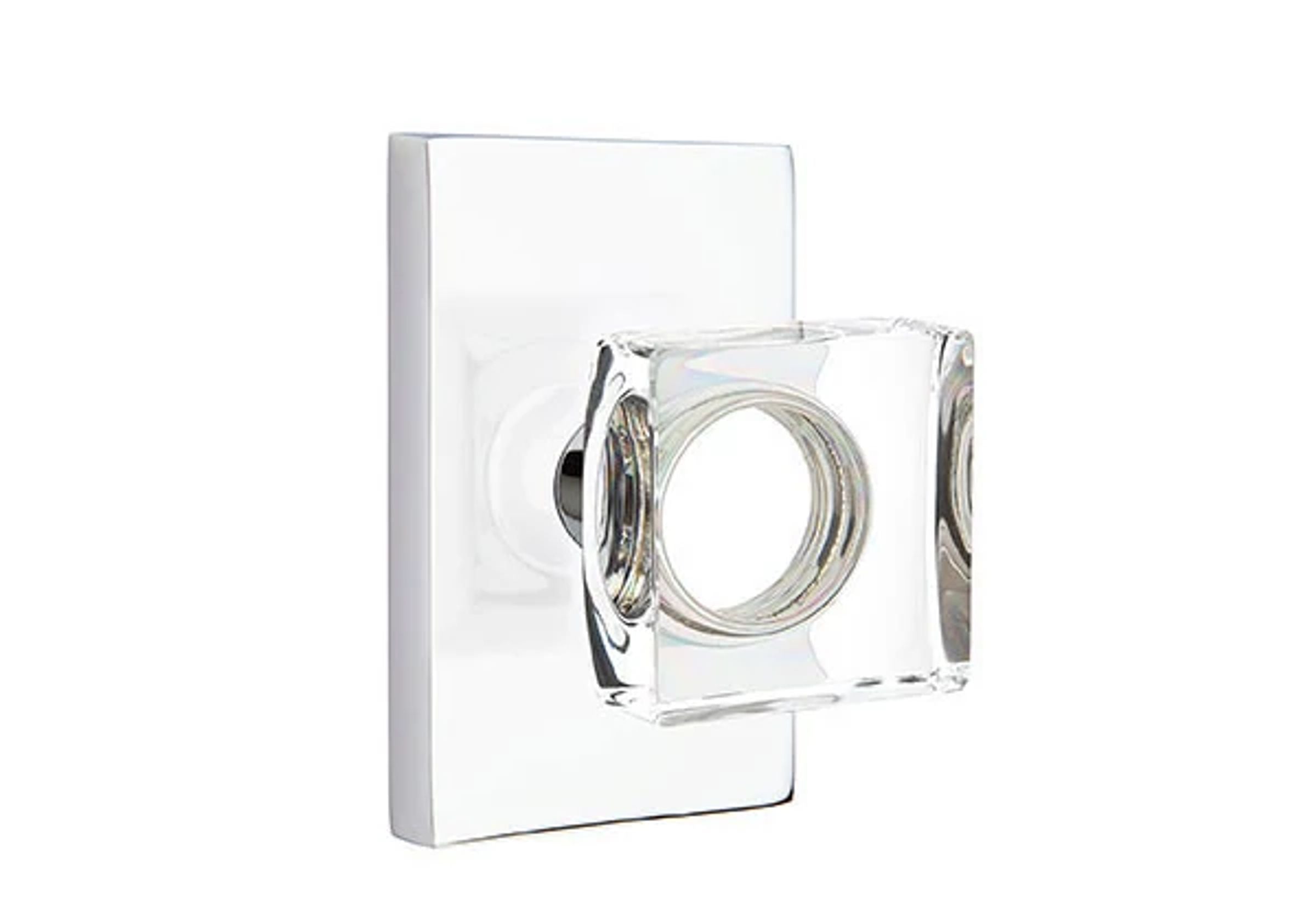 Emtek Modern Square Glass Knob Set with Modern Rectangular Rosette