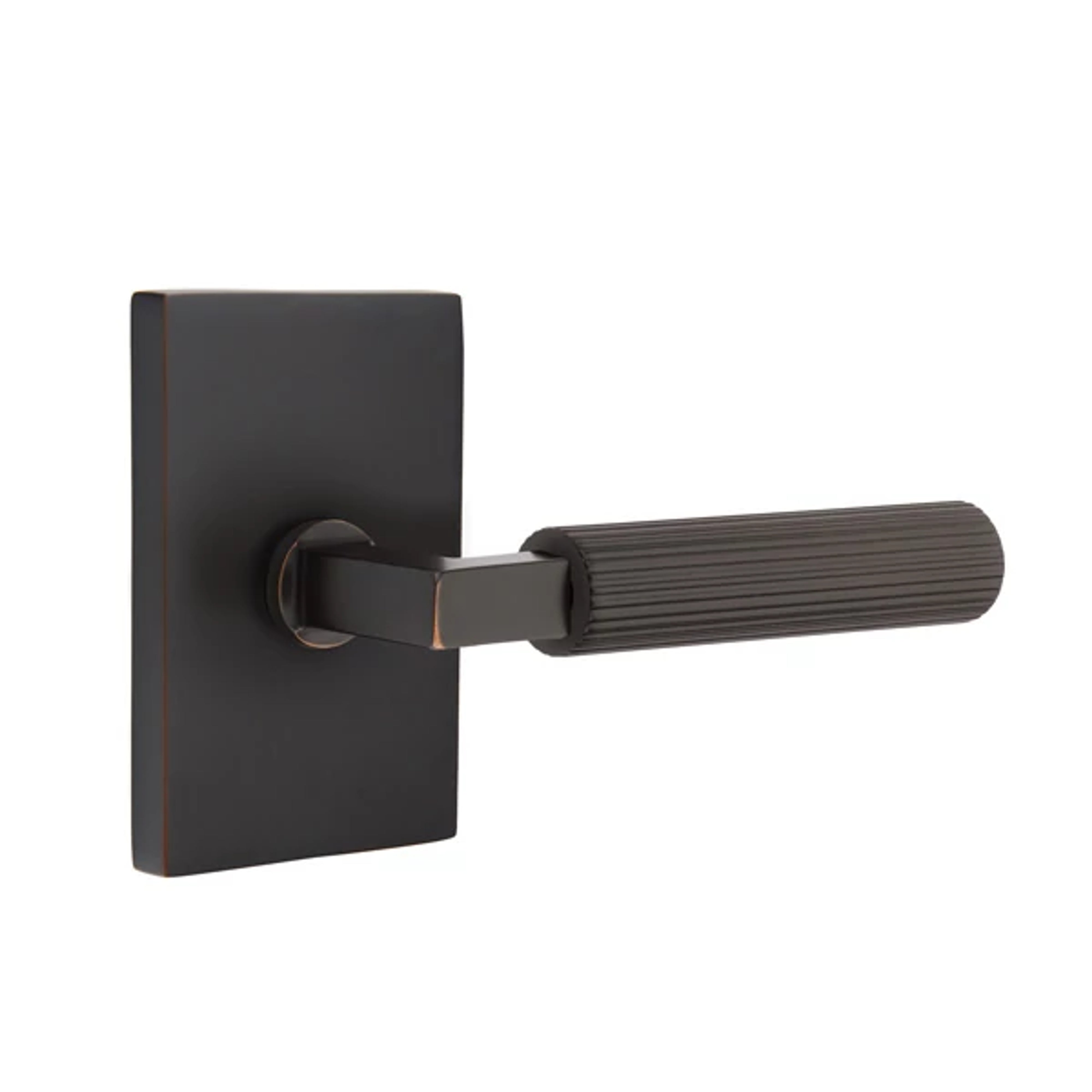 Emtek Select L-Square Straight Knurled Lever Set with Modern Rectangular Rosette