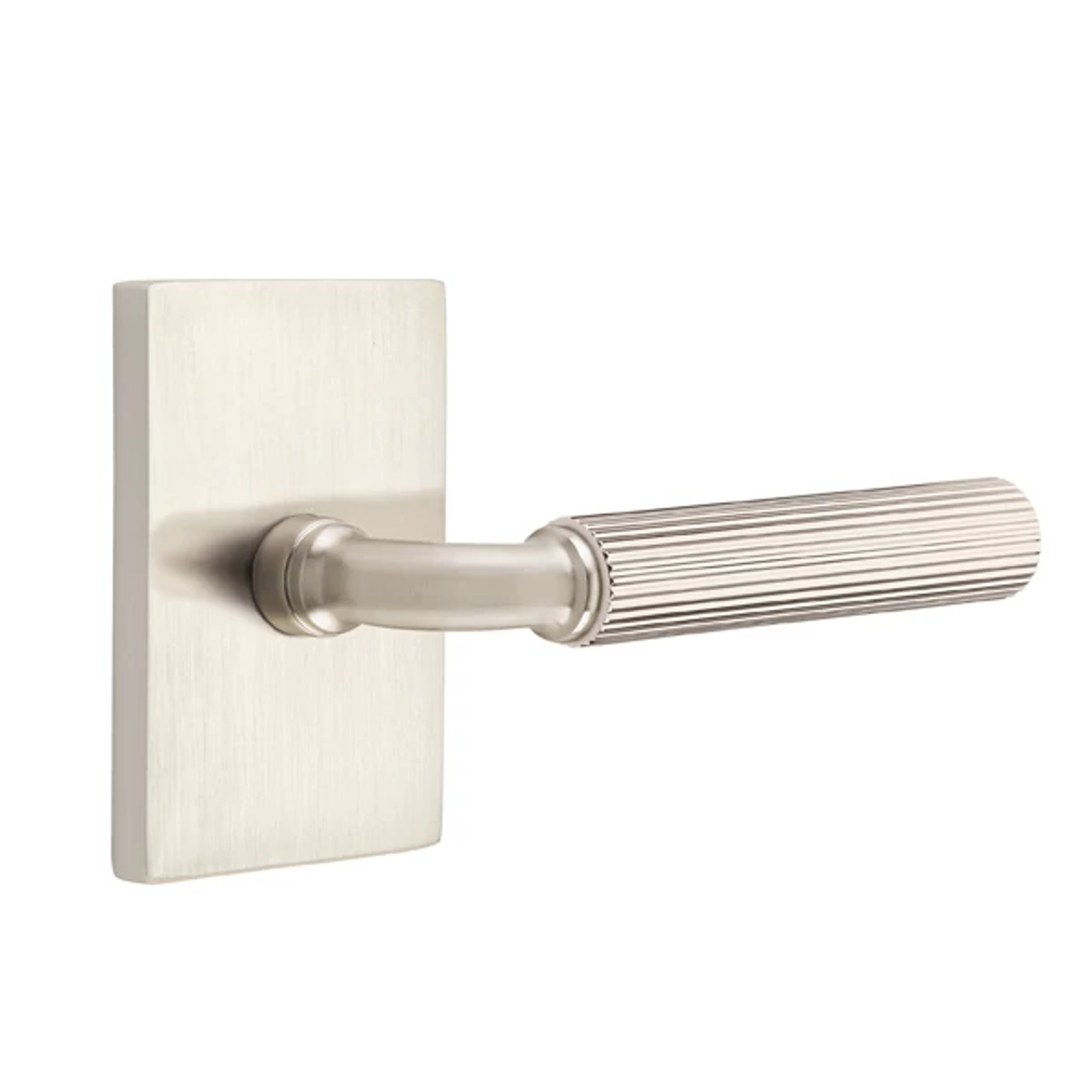 Emtek Select R-Bar Straight Knurled Lever Set with Modern Rectangular Rosette