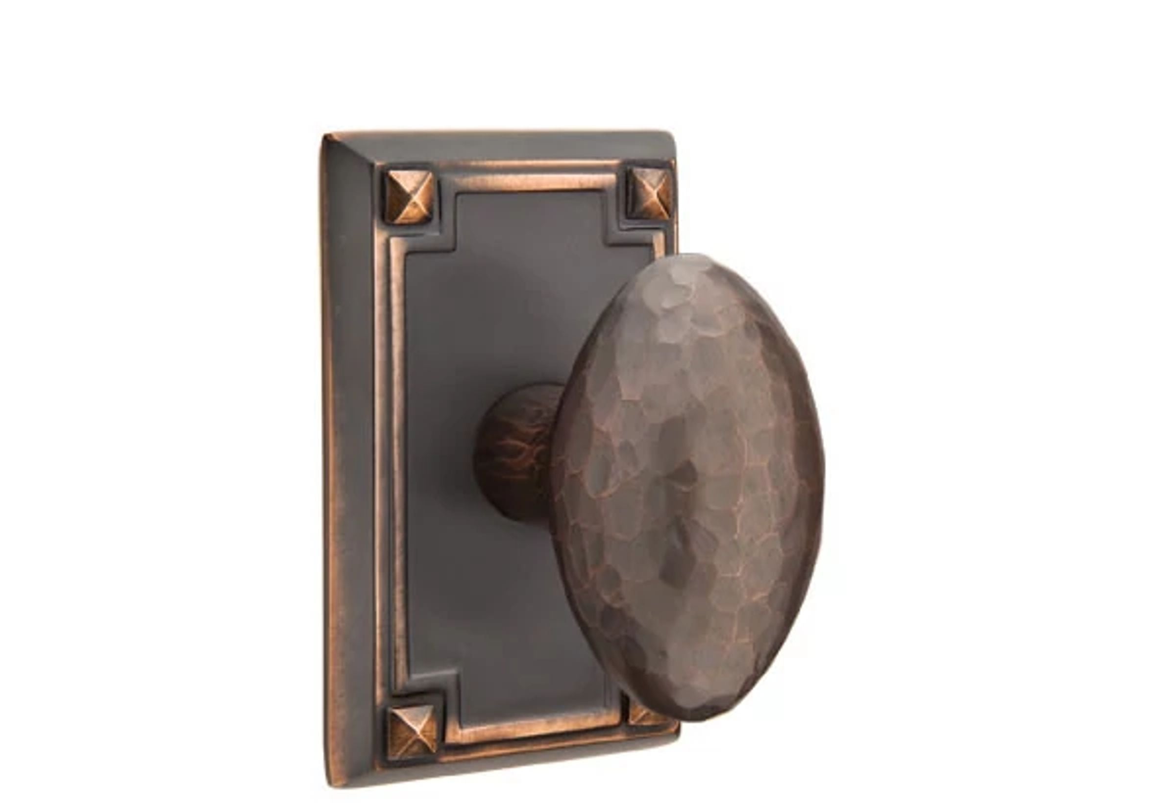 Emtek Concealed Fastener Hammered Egg Knob Set with Arts & Crafts Rosette