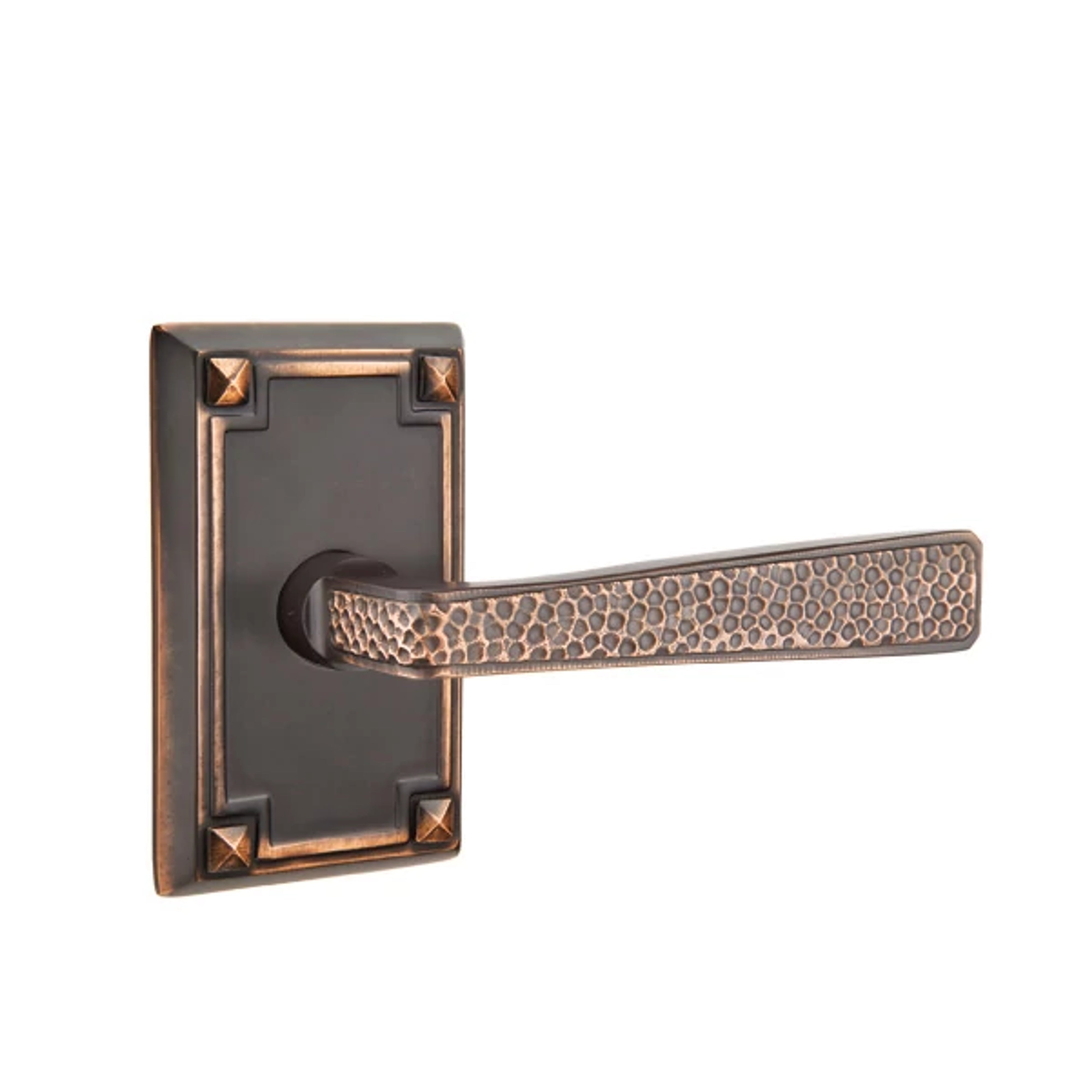 Emtek Concealed Fastener Hammered Lever Set with Arts & Crafts Rosette