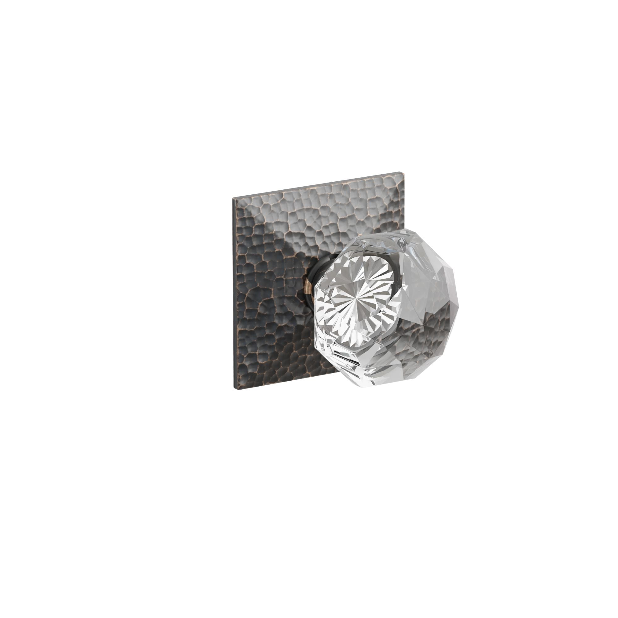 Emtek Concealed Fastener Diamond Glass Knob Set With Hammered Rosette