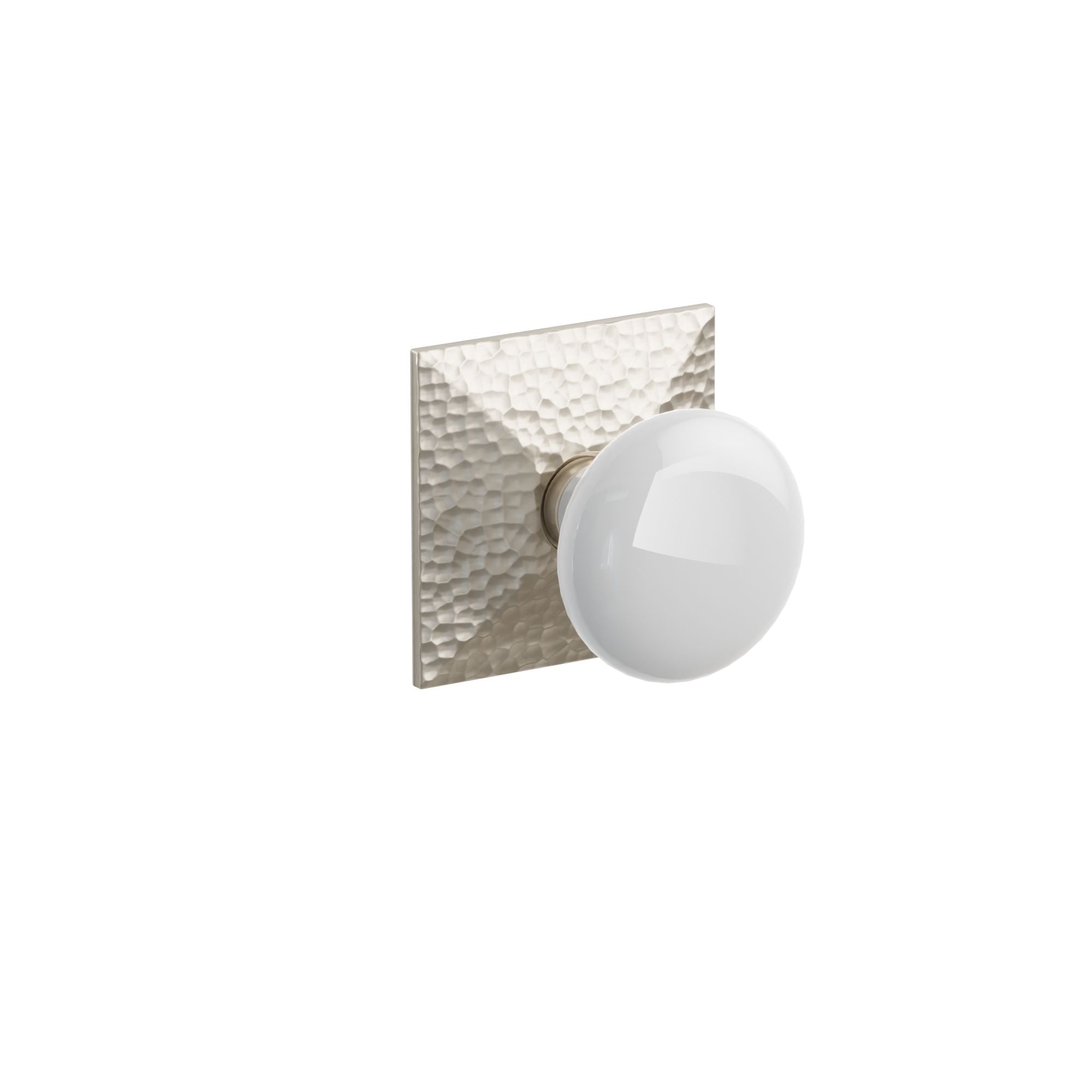 Emtek Concealed Fastener Ice White Porcelain Knob Set With Hammered Rosette