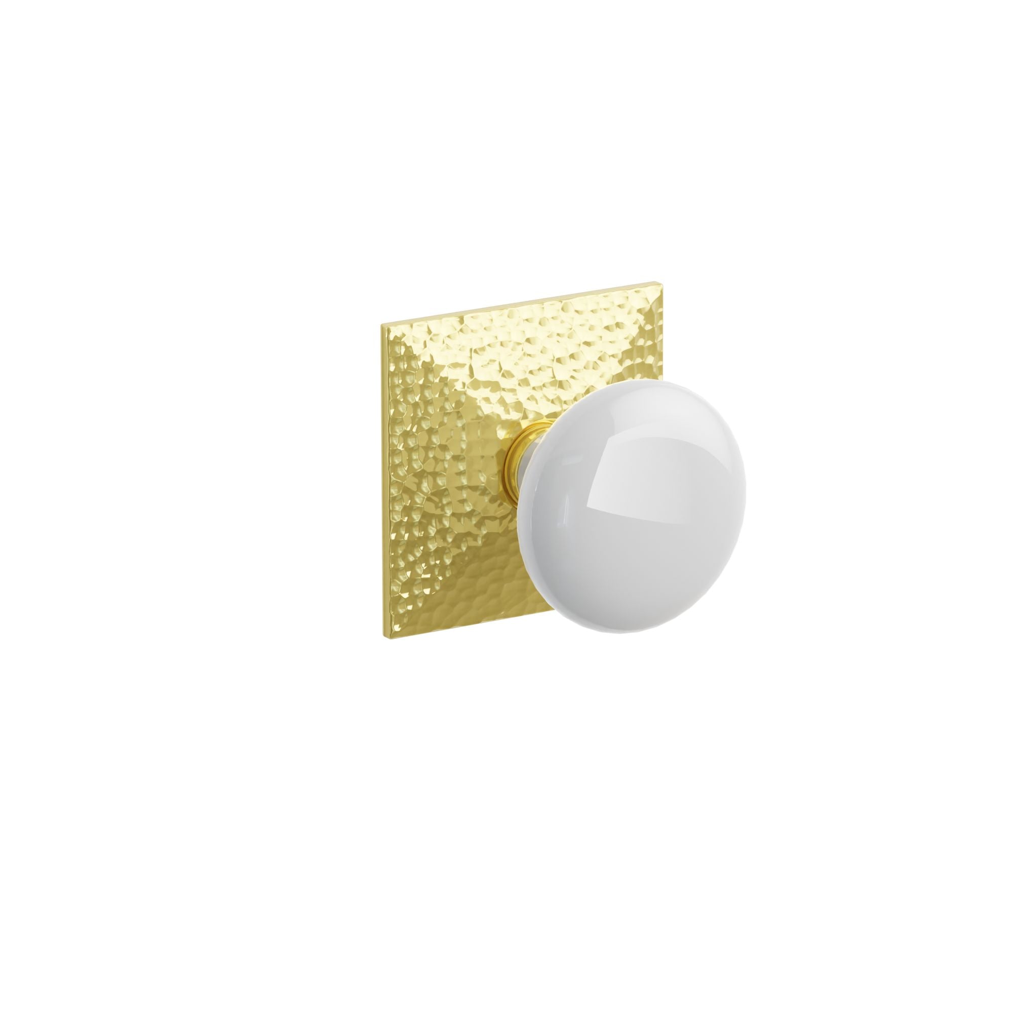 Emtek Concealed Fastener Ice White Porcelain Knob Set With Hammered Rosette