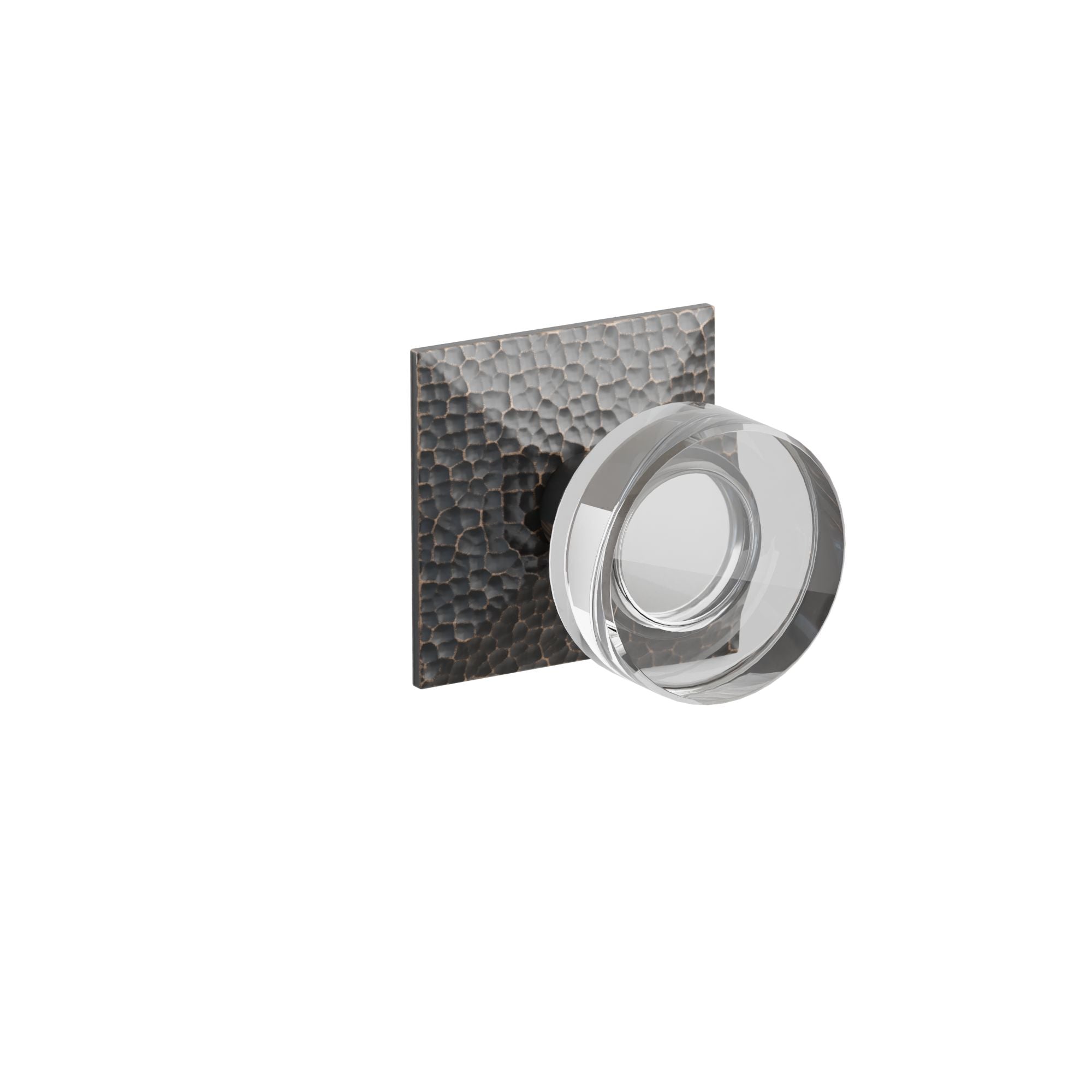 Emtek Concealed Fastener Modern Disc Glass Knob Set With Hammered Rosette