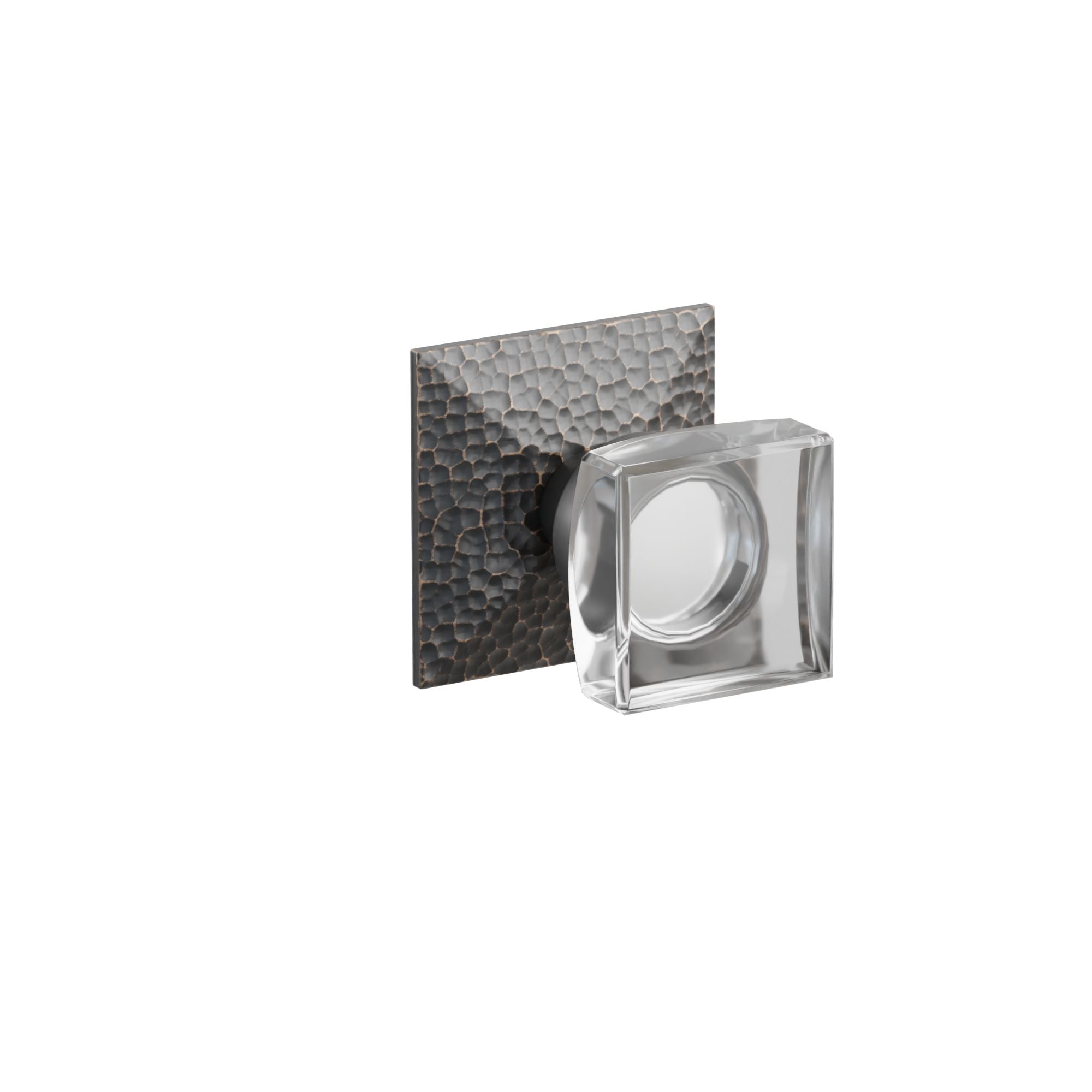 Emtek Modern Square Glass Knob Set with Hammered Rosette