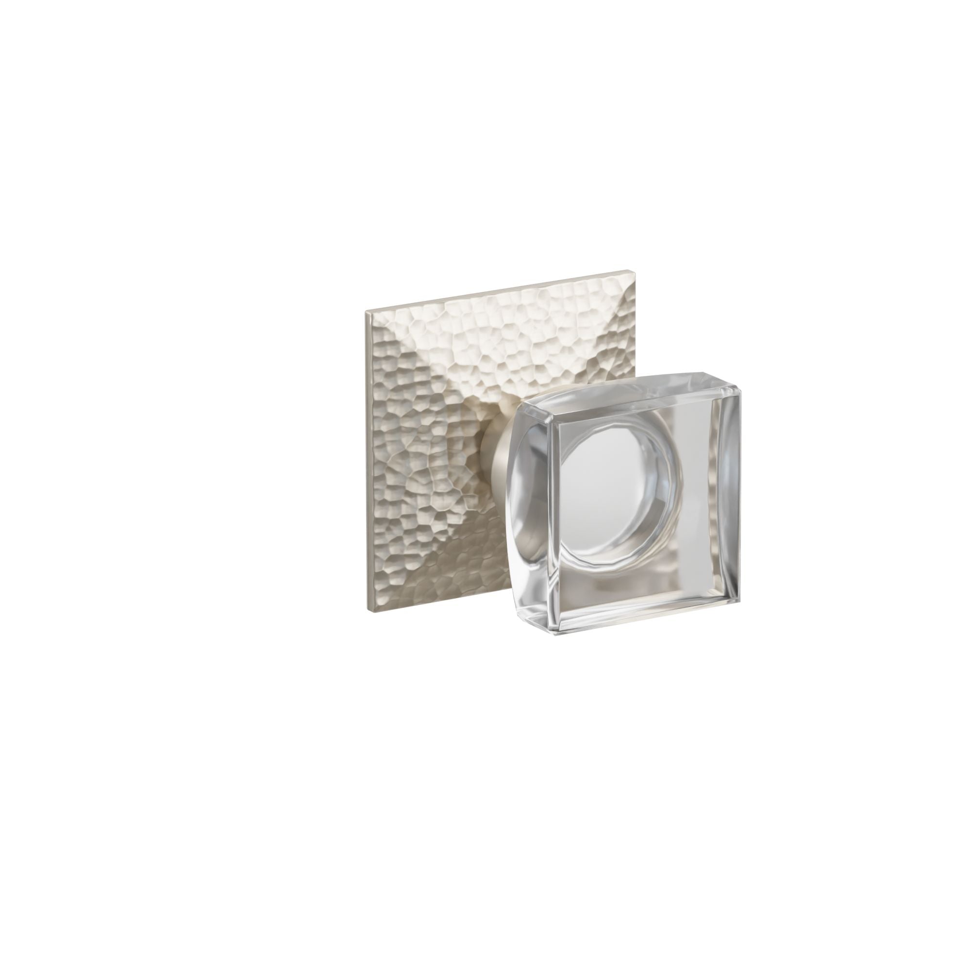 Emtek Concealed Fastener Modern Square Glass Knob Set With Hammered Rosette