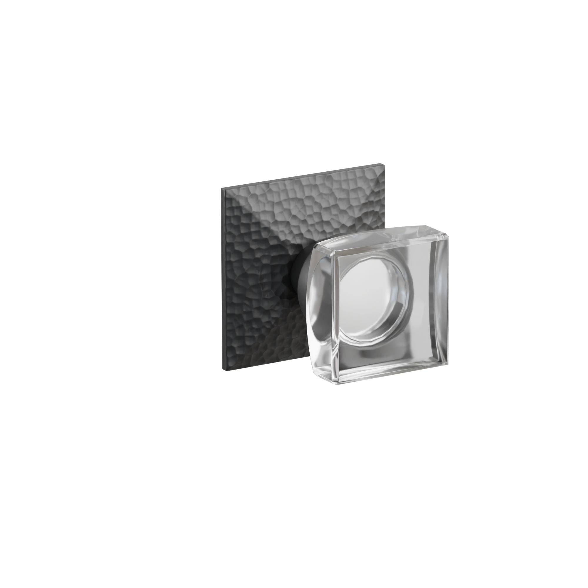 Emtek Modern Square Glass Knob Set with Hammered Rosette