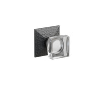 Emtek Concealed Fastener Modern Square Glass Knob Set With Hammered Rosette
