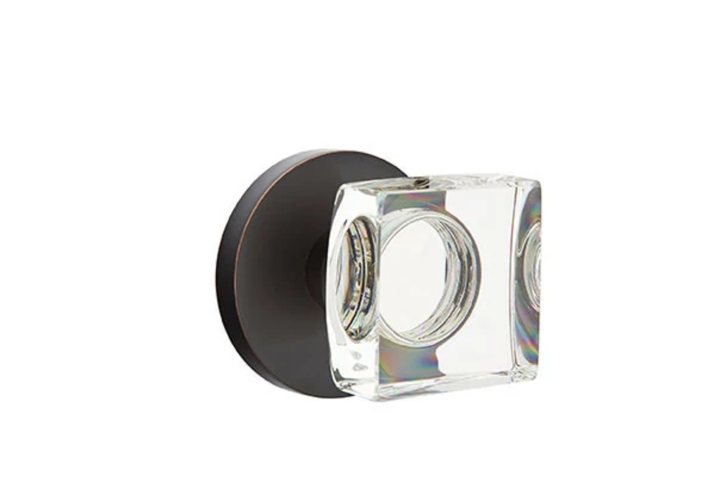 Emtek Concealed Fastener Modern Square Glass Knob Set with Disk Rosette