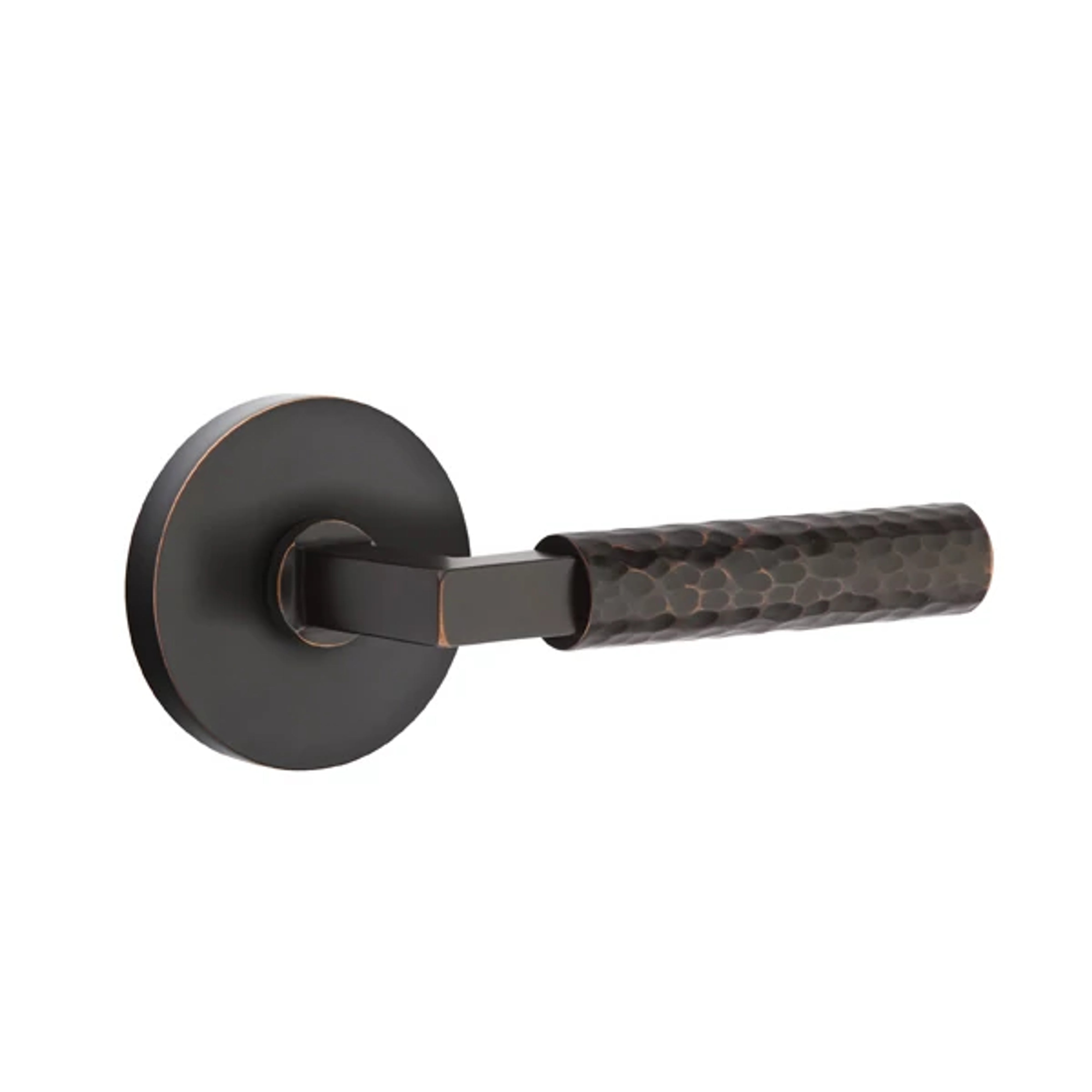 Emtek Select L-Square Hammered Lever Set with Disk Rosette