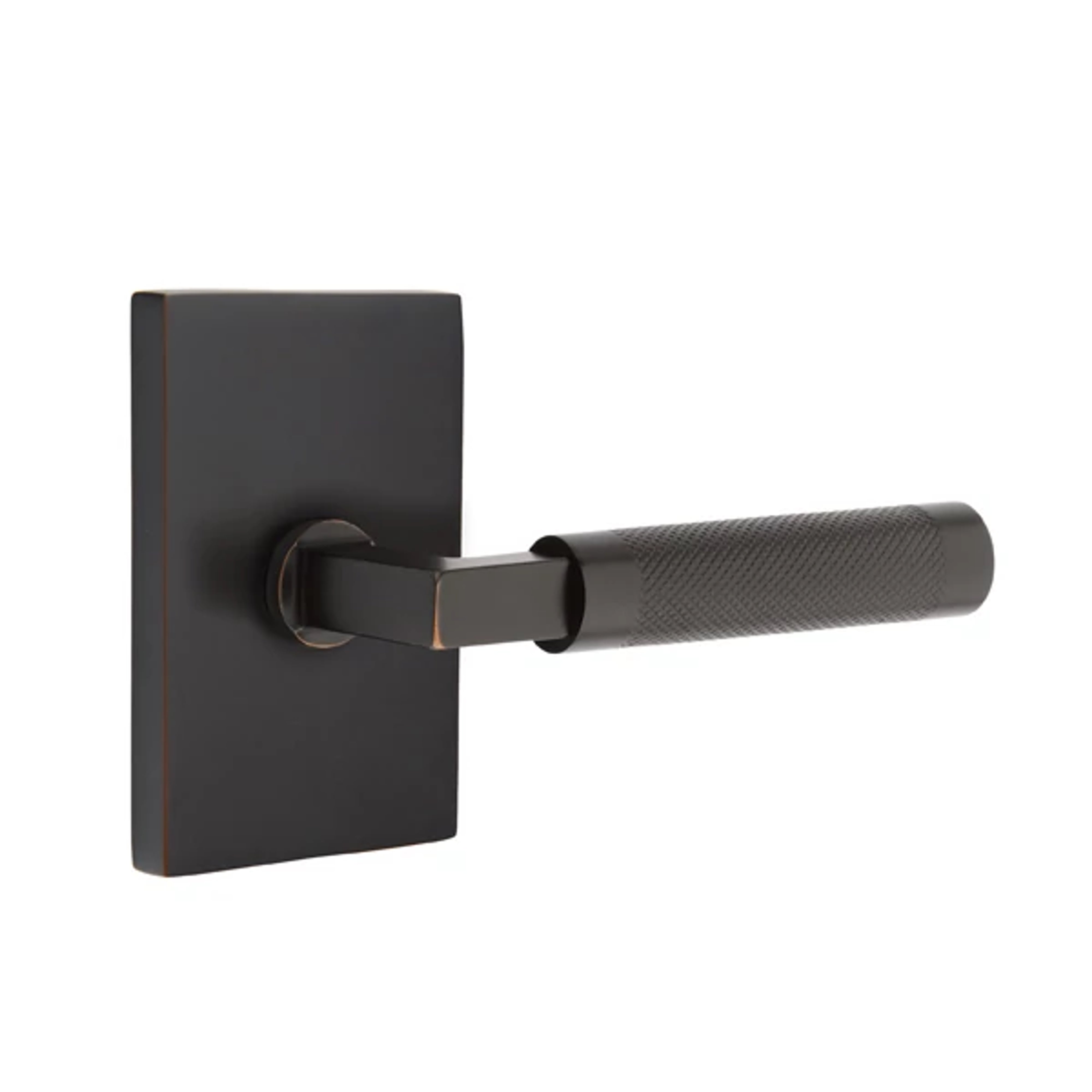 Emtek Select L-Square Knurled Lever Set with Modern Rectangular Rosette