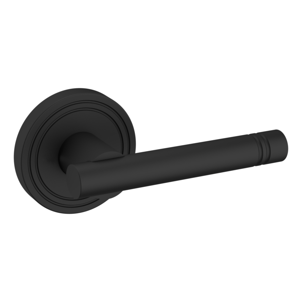 Baldwin 5138 Contemporary Straight Lever Set with 5047 Rose Satin Black / Full Dummy / Reversible
