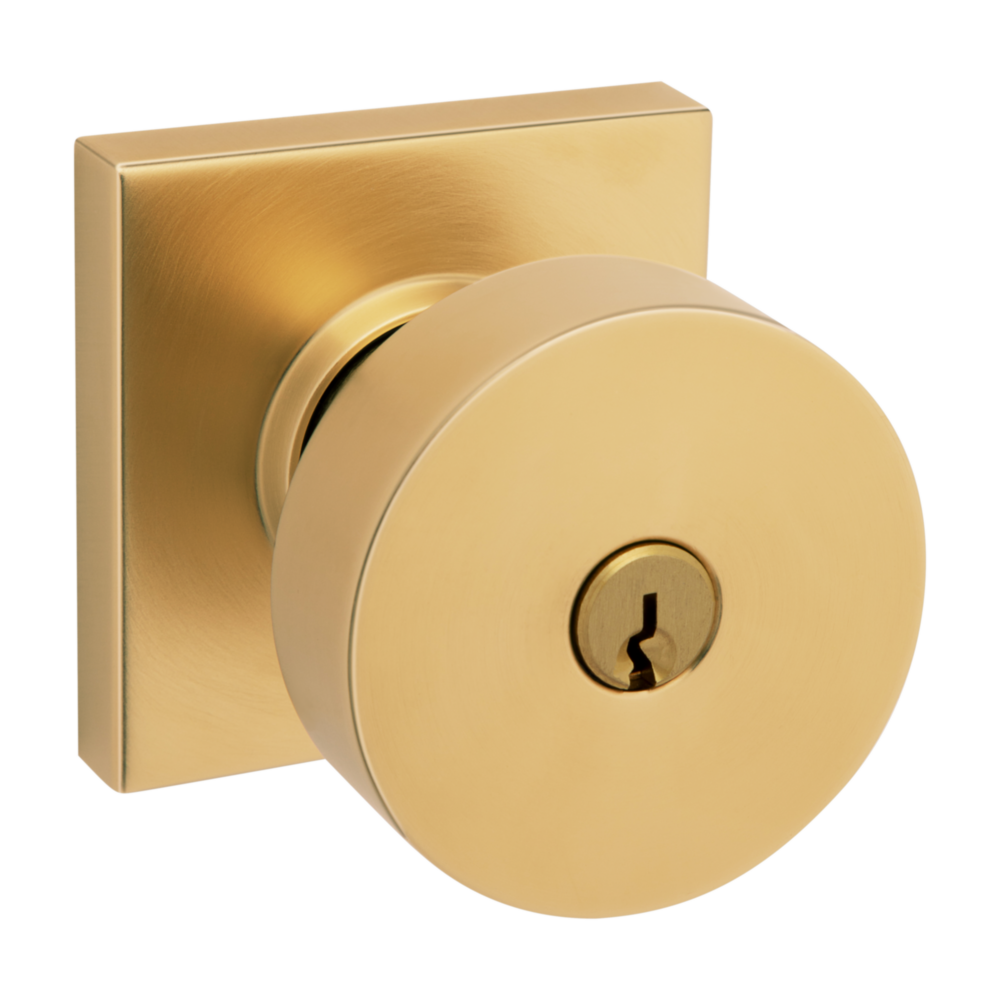 Baldwin Keyed Contemporary Knob Set with Square Rose Lifetime (PVD) Satin Brass / Entry / Reversible