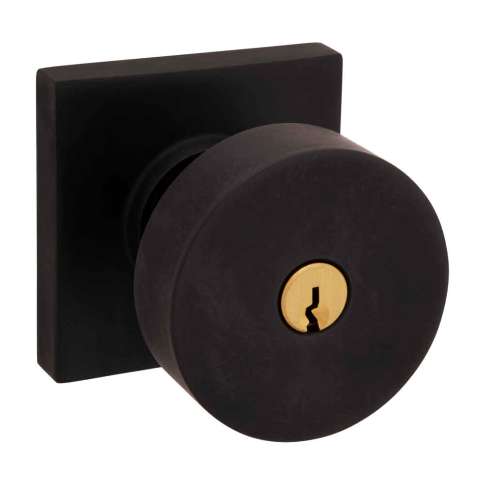 Baldwin Keyed Contemporary Knob Set with Square Rose Oil-Rubbed Bronze / Entry / Reversible