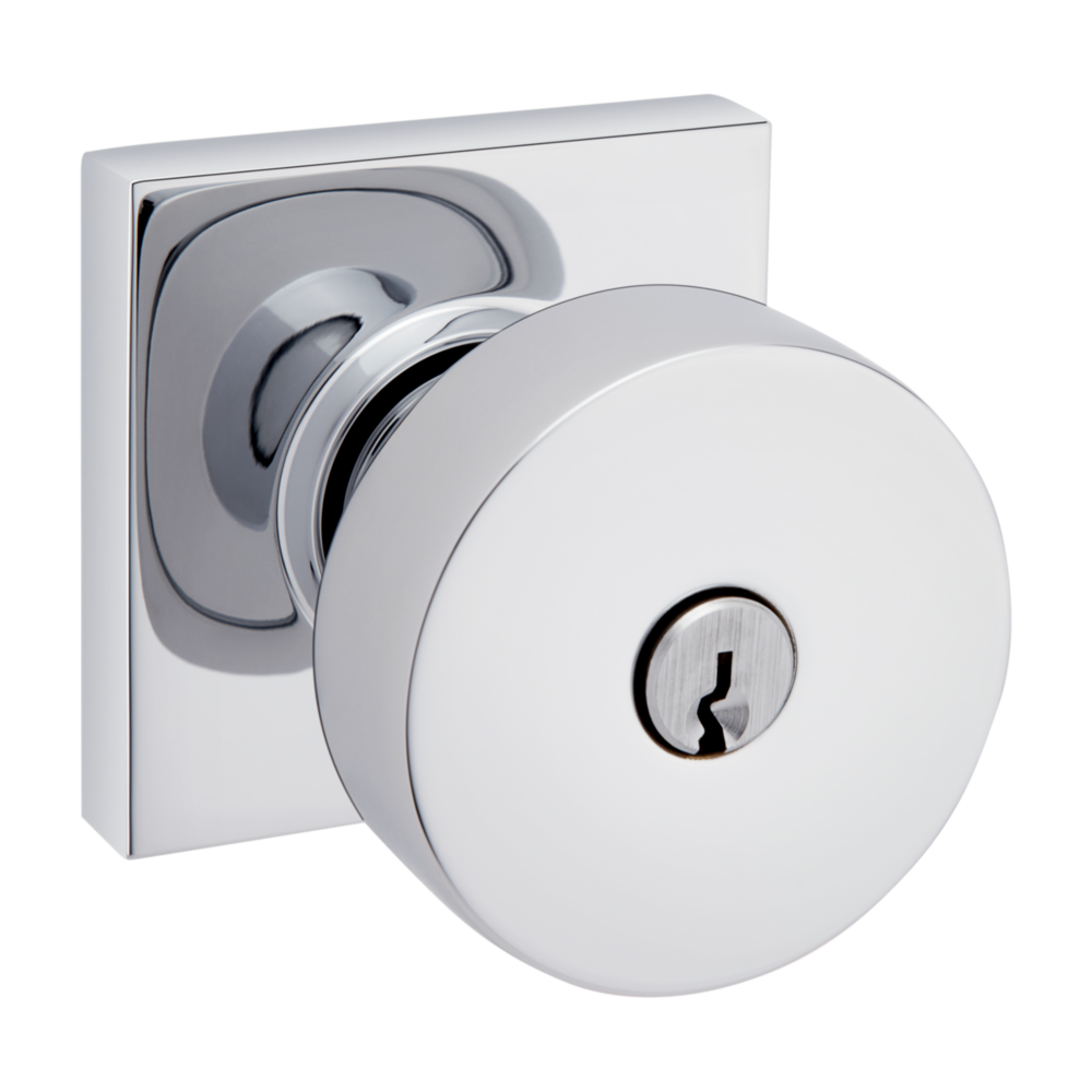 Baldwin Keyed Contemporary Knob Set with Square Rose Polished Chrome / Entry / Reversible