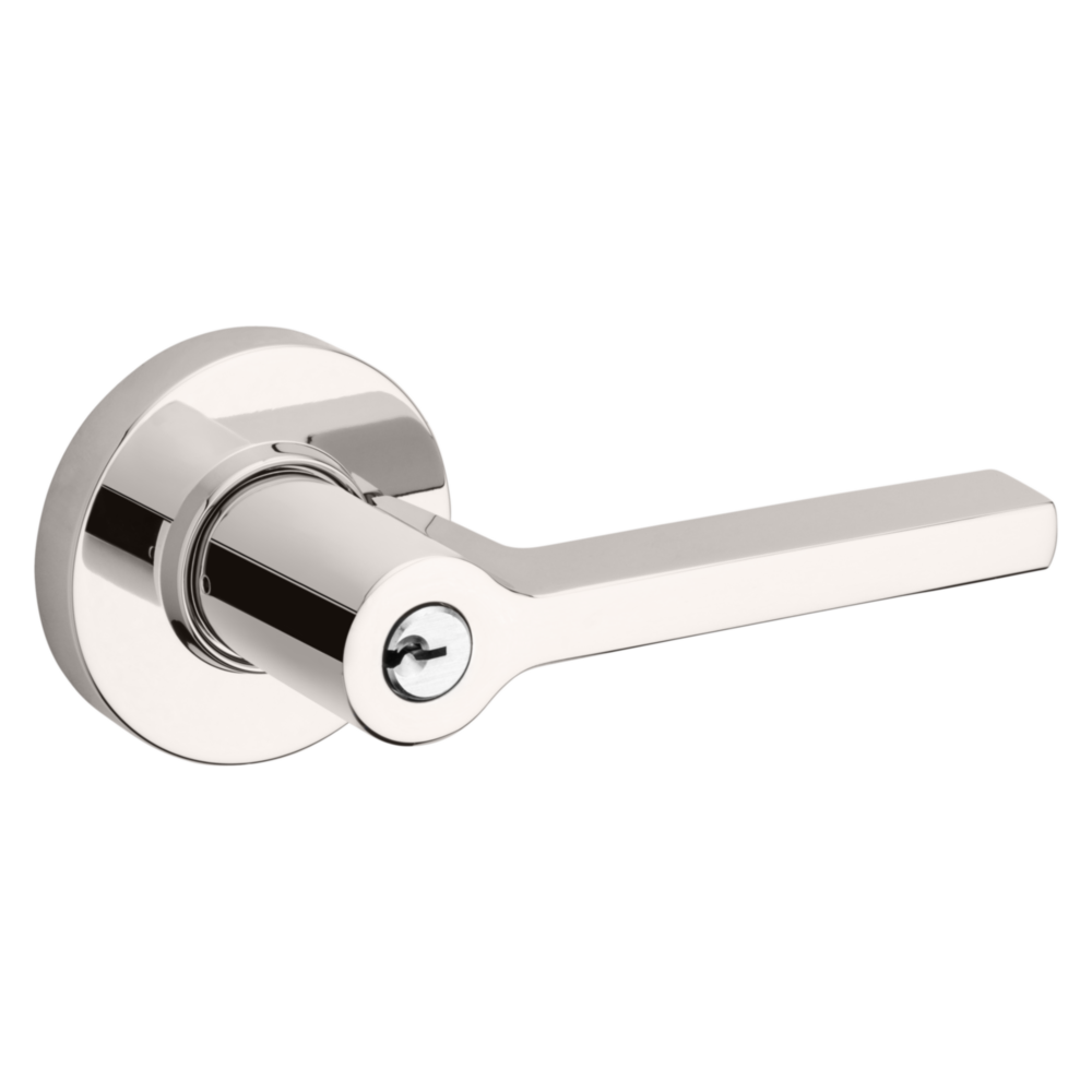 Baldwin Keyed Square Lever Set with Round Rose Lifetime (PVD) Polished Nickel / Entry / Reversible
