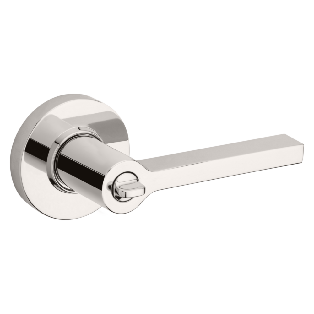 Baldwin Keyed Square Lever Set with Round Rose Lifetime (PVD) Polished Nickel / Entry / Reversible