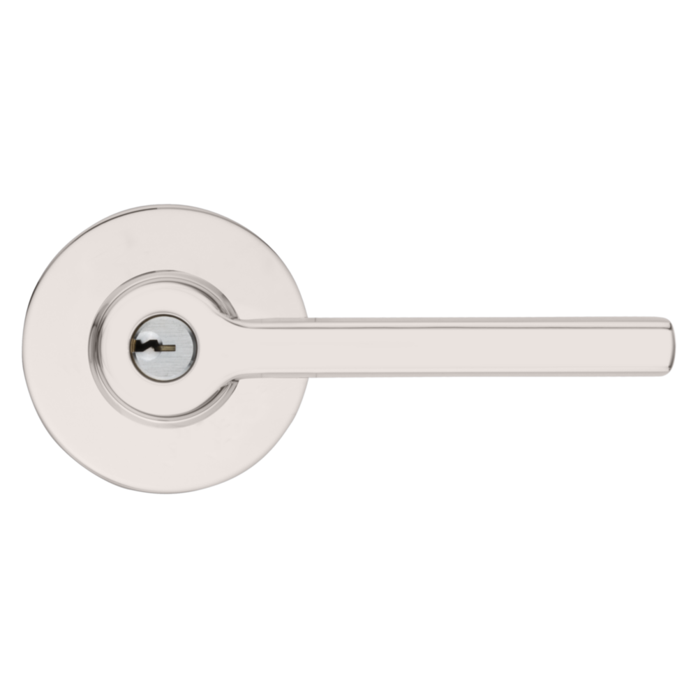 Baldwin Keyed Square Lever Set with Round Rose Lifetime (PVD) Polished Nickel / Entry / Reversible