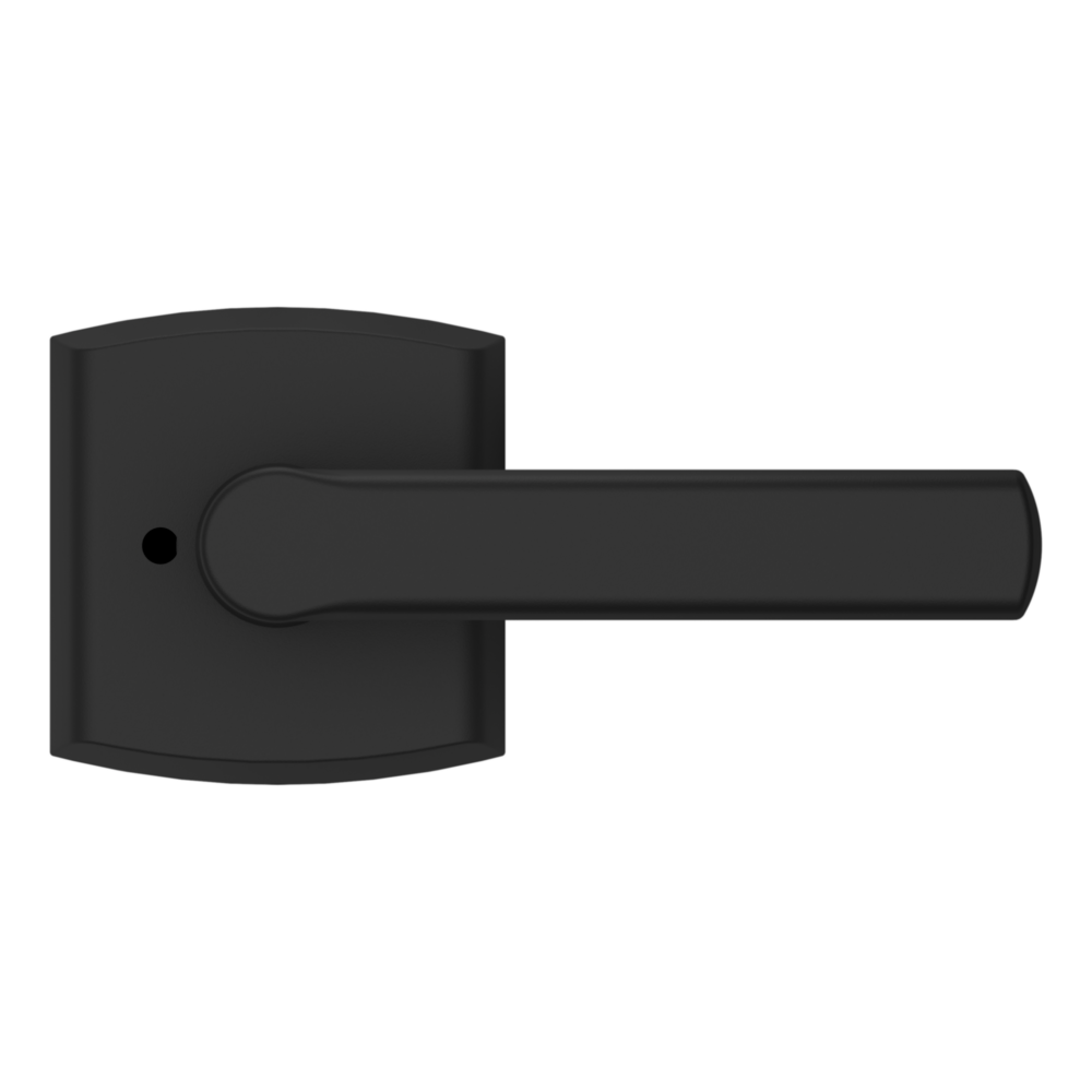 Baldwin 5485 Soho Lever Set with R026 Rose Satin Black / Privacy / Reversible