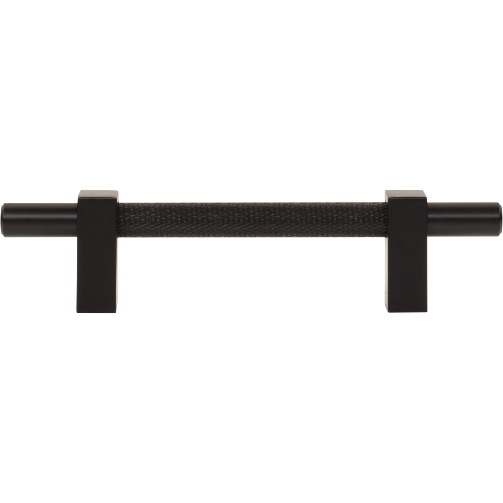 Jeffrey Alexander Larkin Knurled Center Cabinet Bar Pull Matte Black / 96 mm
